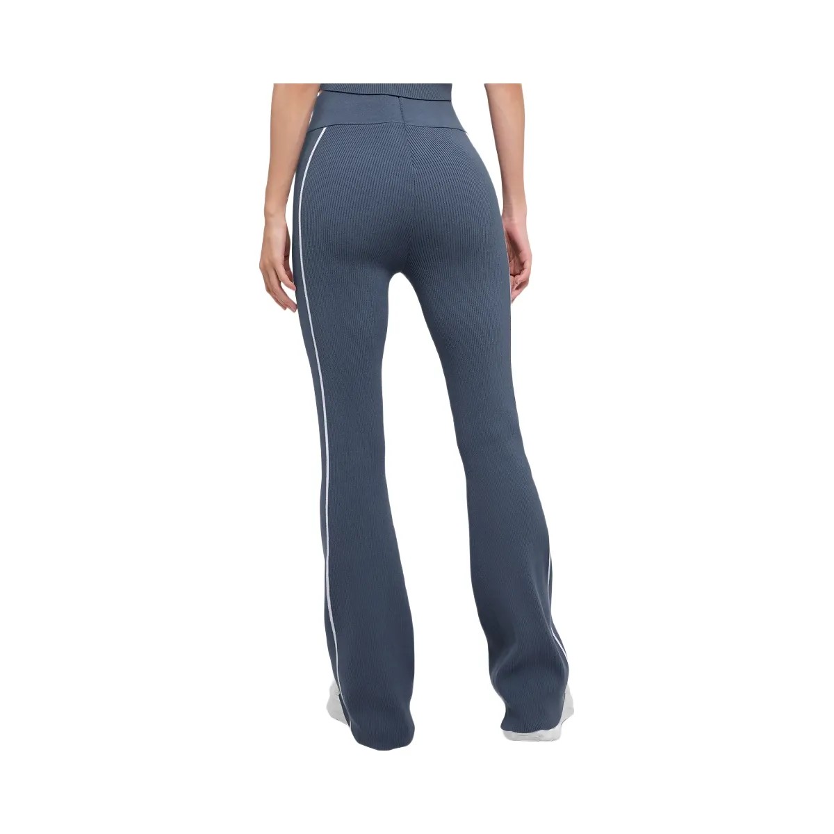 Alo Women's Ribbed Sweater Knit Highline Flare Pant - Bluestone/White - HypeFly India View 3