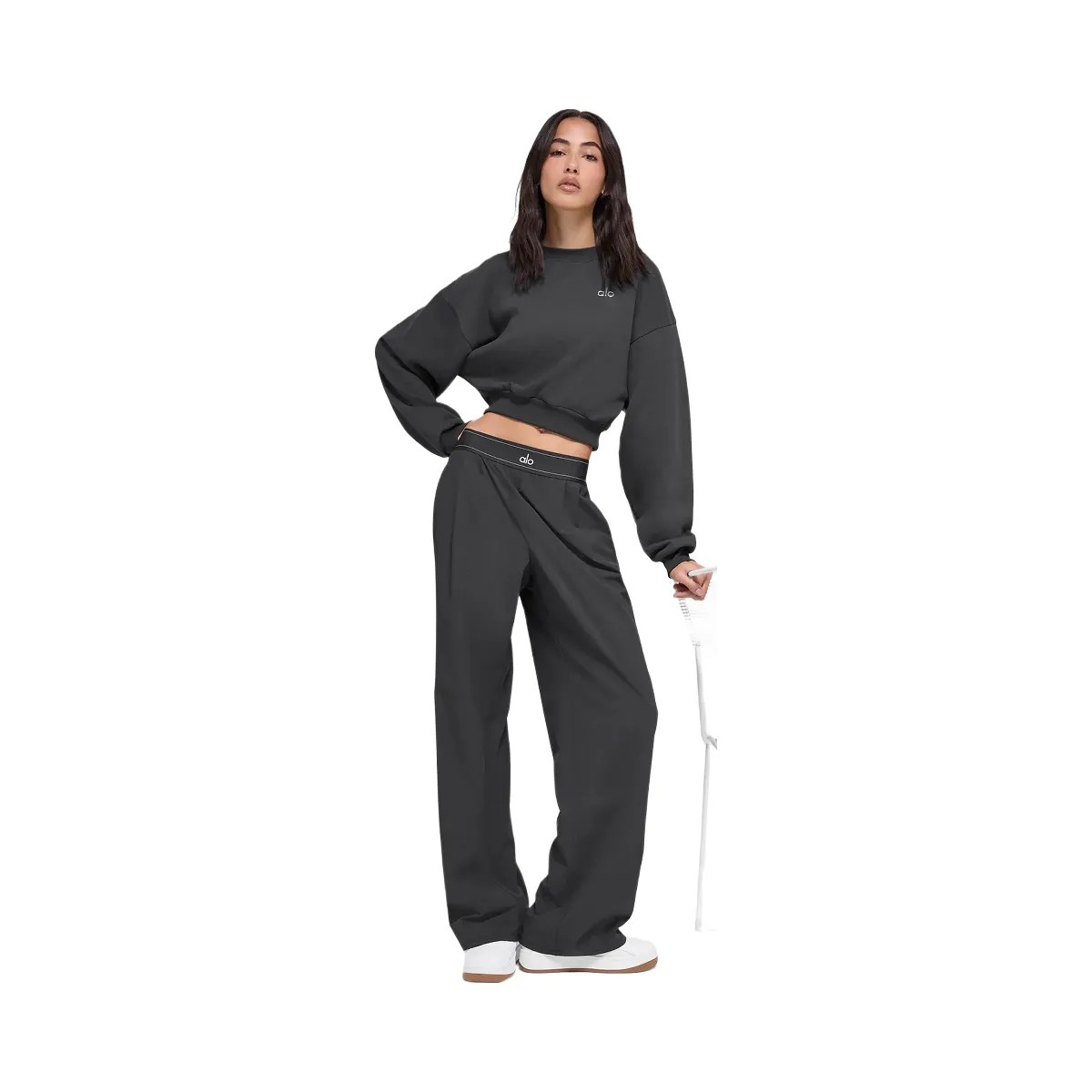 Alo Women's Cropped Accolade Crewneck - Anthracite - HypeFly India View 4