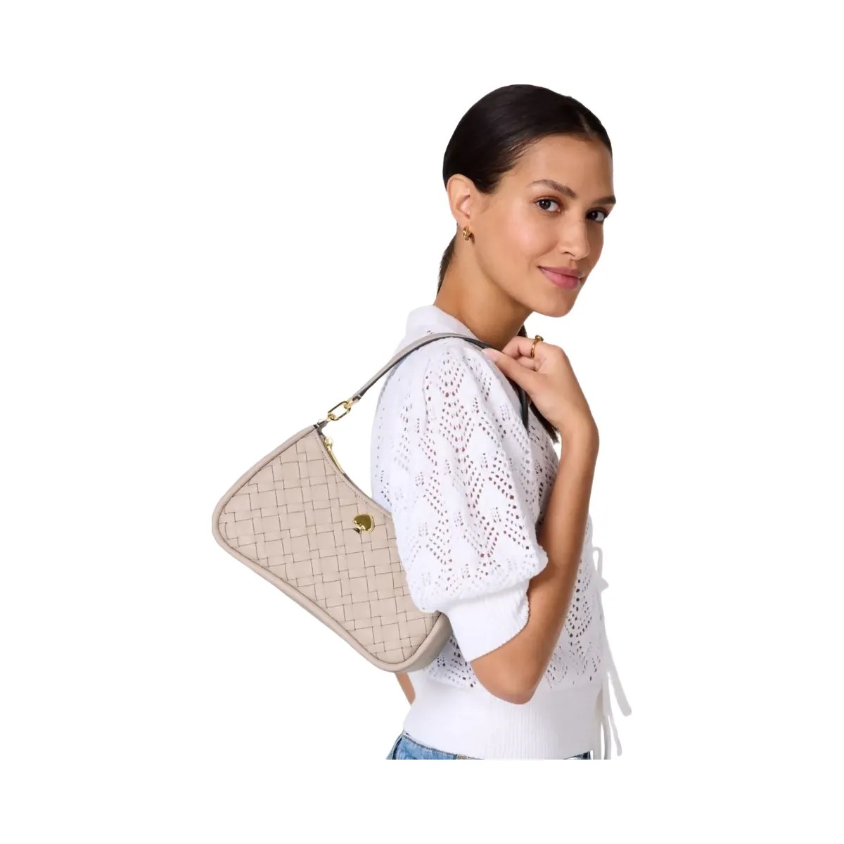 Kate Spade Kayla Woven Leather Small Convertible Shoulder Bag Cozy Grey - HypeFly India View 4