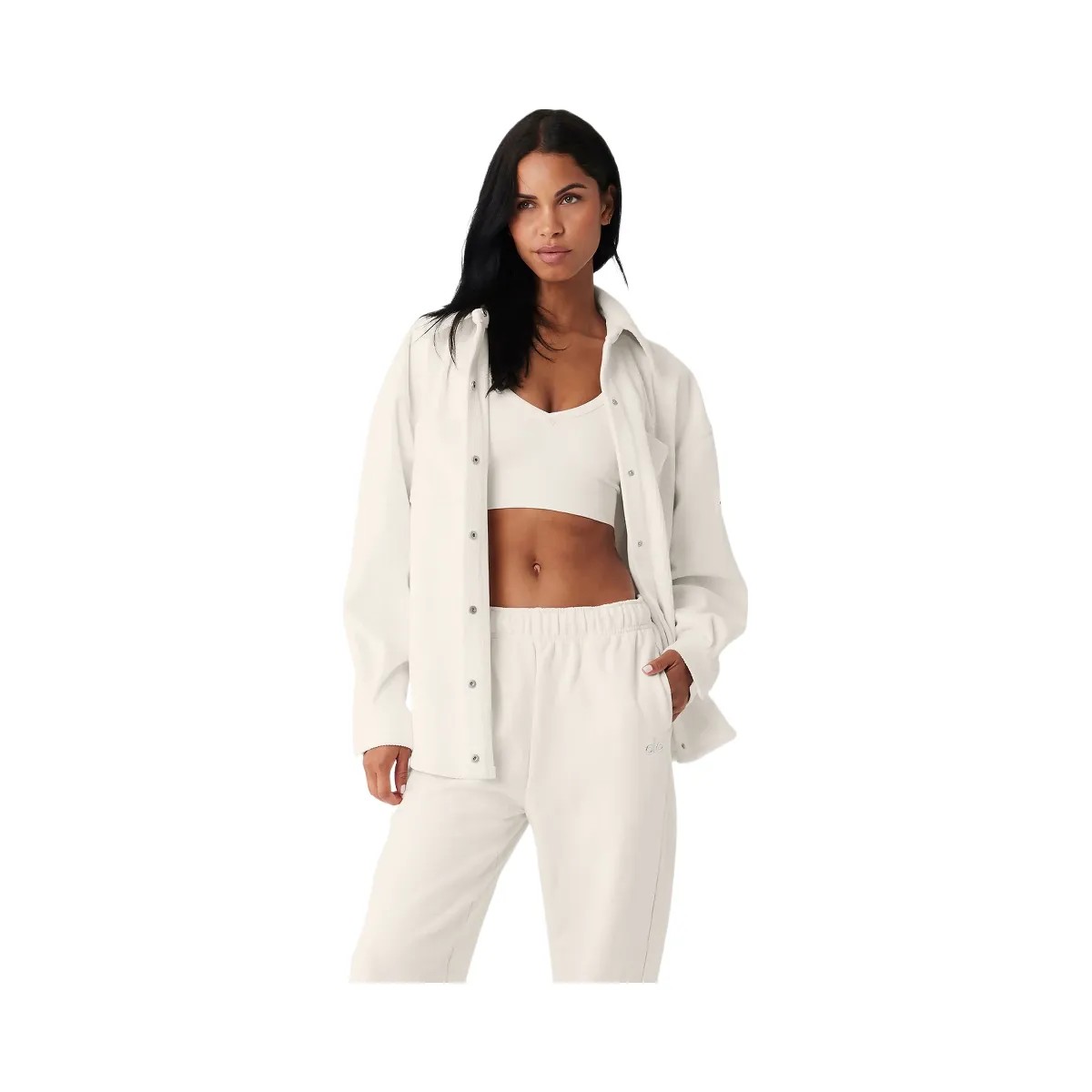 Alo Women's Ribbed Velour Mountain Side Shacket - Ivory - HypeFly India View 5