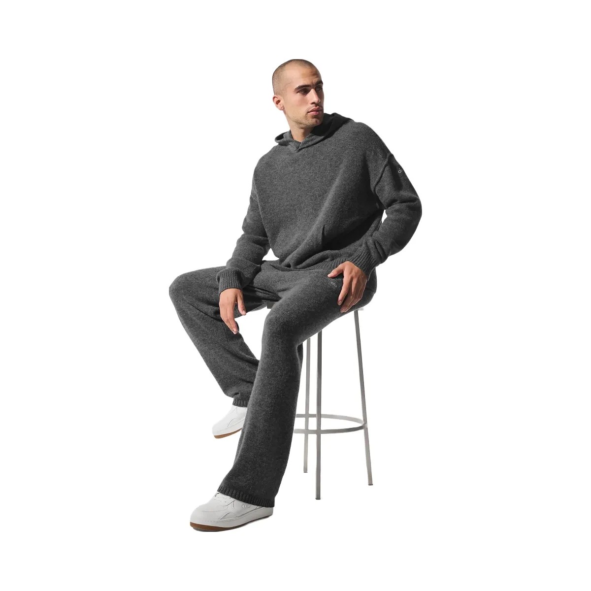 Alo Men's Wool Cashmere New Class Hoodie - Platinum Grey - HypeFly India View 5
