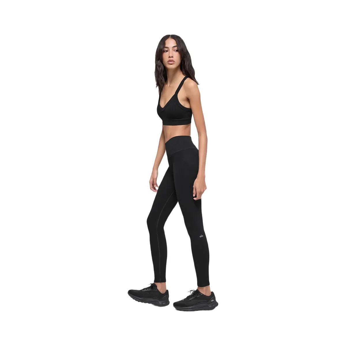 Alo Women's Seamless High-Waist Two Tone Rib Legging - Black - HypeFly India View 4