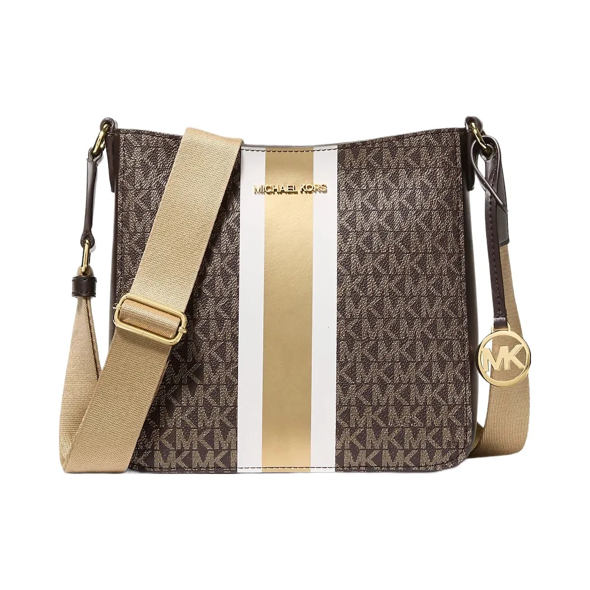 Michael Kors Jet Set Small Signature Logo Stripe Crossbody Bag Brown - HypeFly India View 1