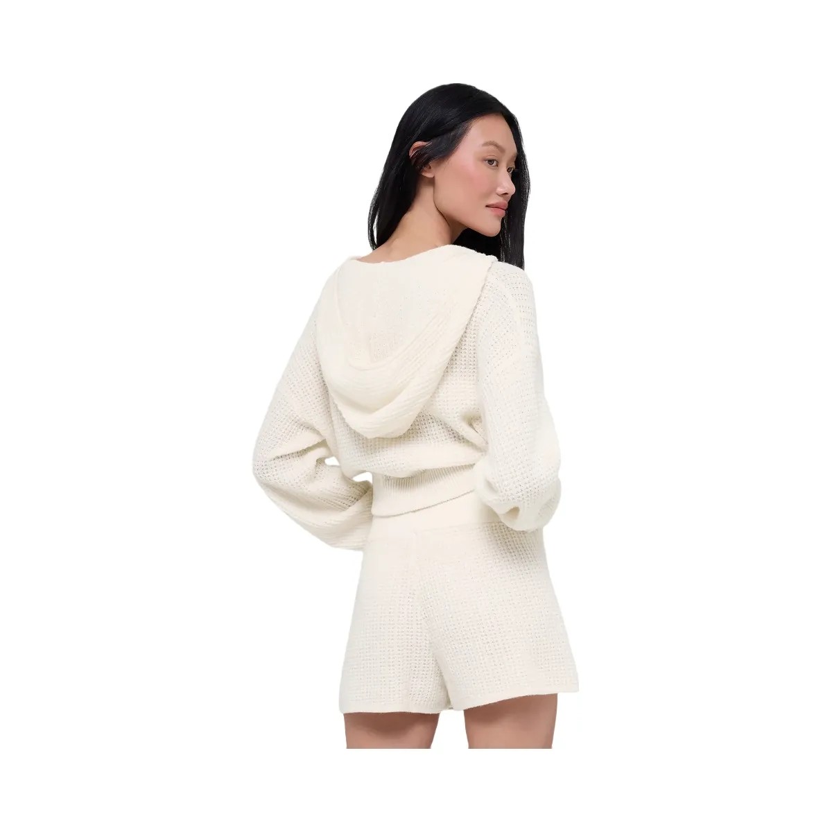 Alo Women's Cashmere Plush Waffle Full Zip Hoodie - Ivory - HypeFly India View 3