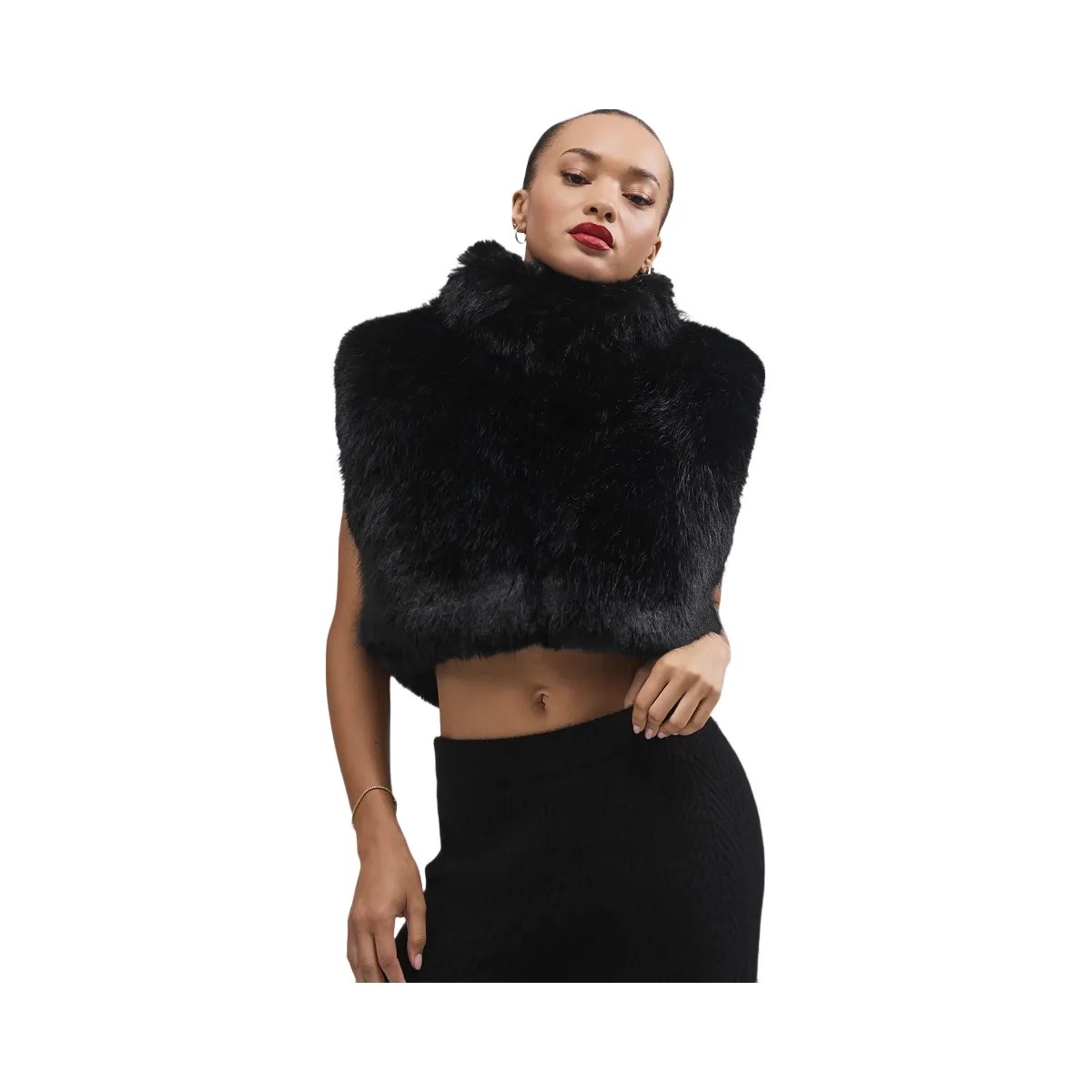 Alo Women's Opulent Faux Fur Cropped Vest - Black - HypeFly India View 1