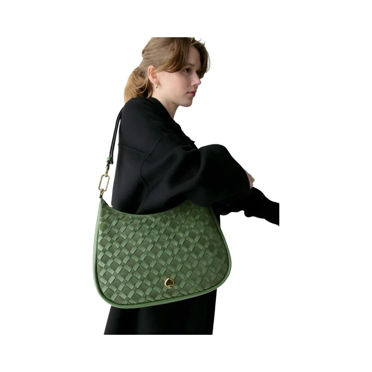 Kate Spade Kayla Woven Leather Large Shoulder Bag Cedar Stand - HypeFly India View 4