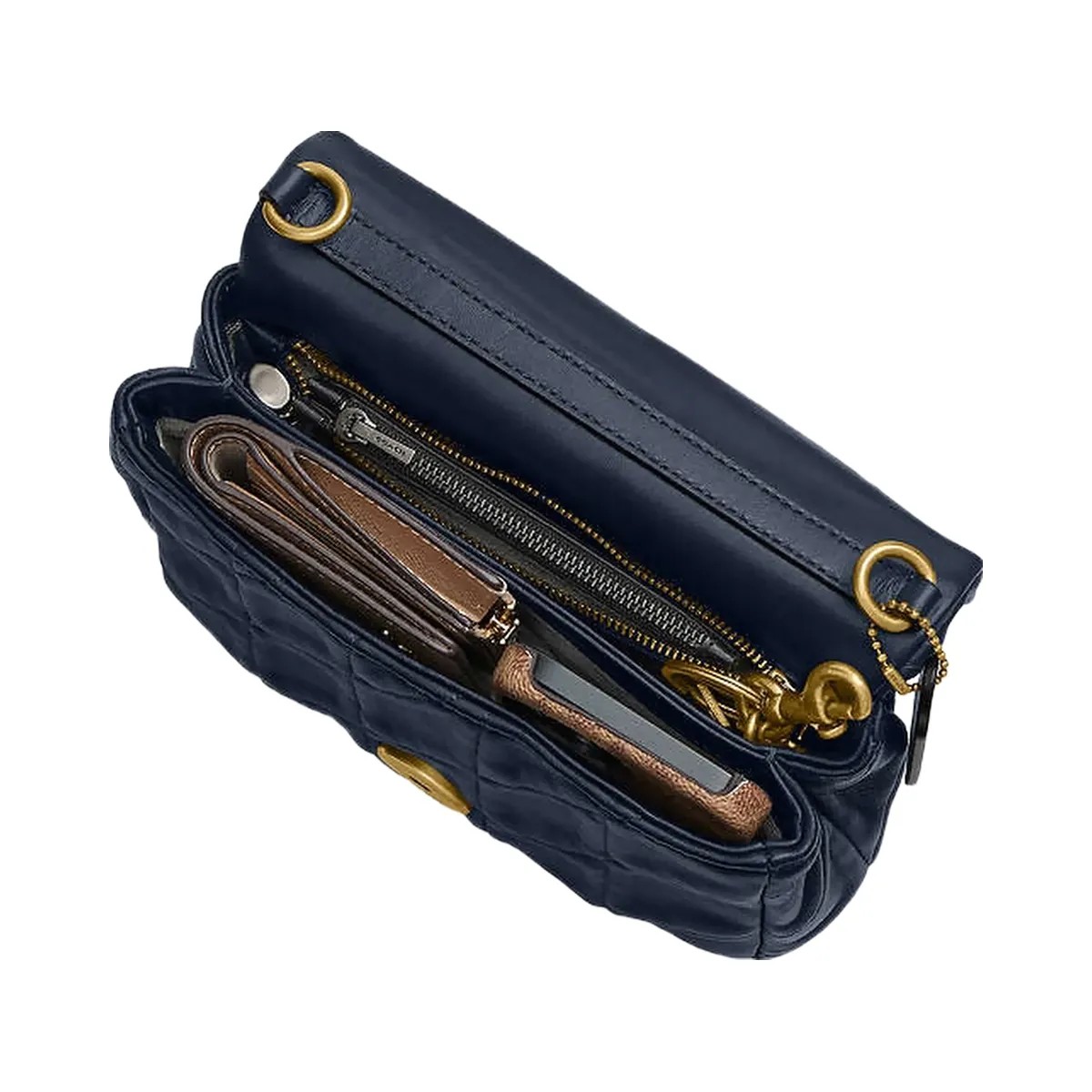 Coach Times Square Tabby Shoulder Bag With Quilting Brass-Dark Navy - HypeFly India View 2