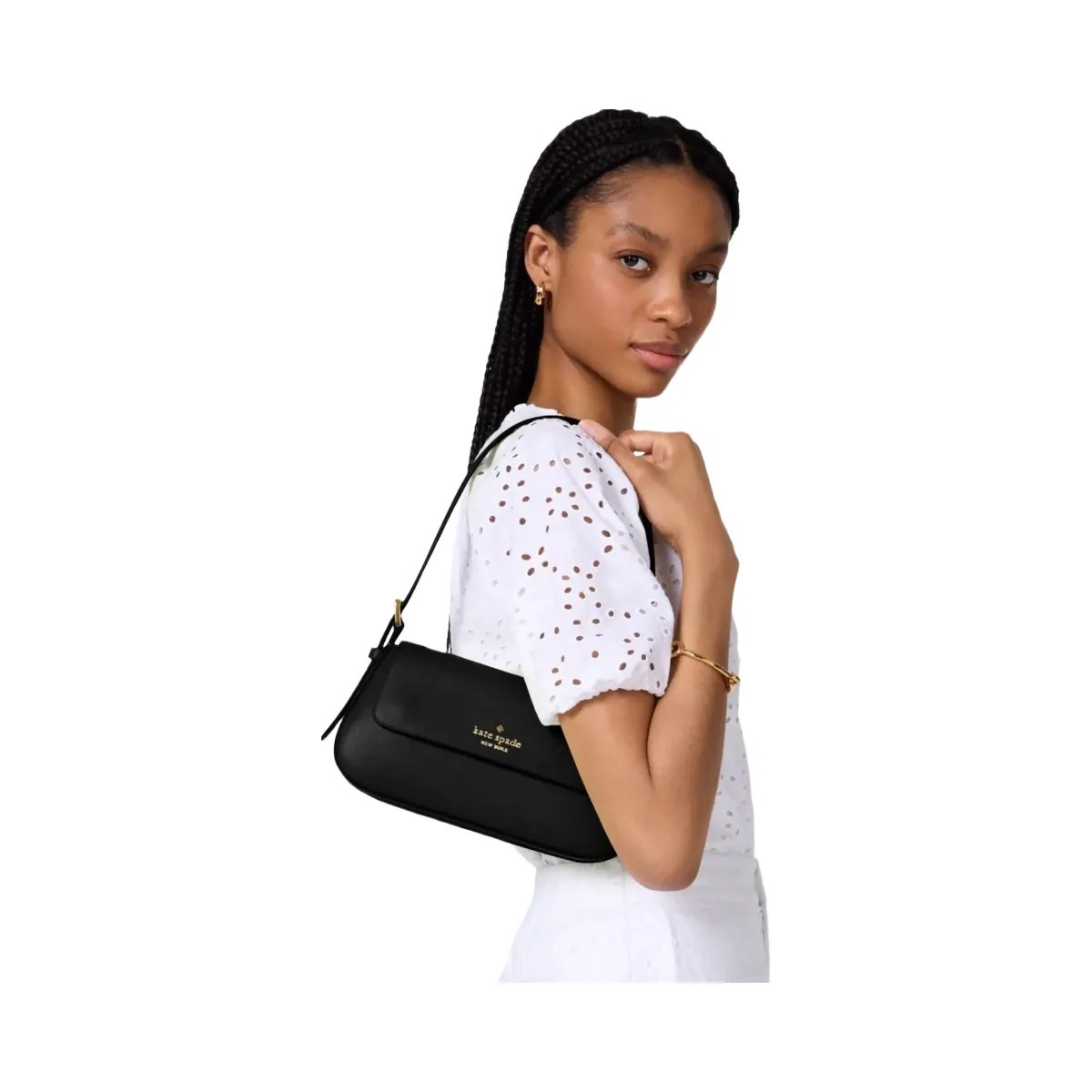 Kate Spade Madison Saffiano Leather Small Flap Shoulder Bag Black - HypeFly India View 2