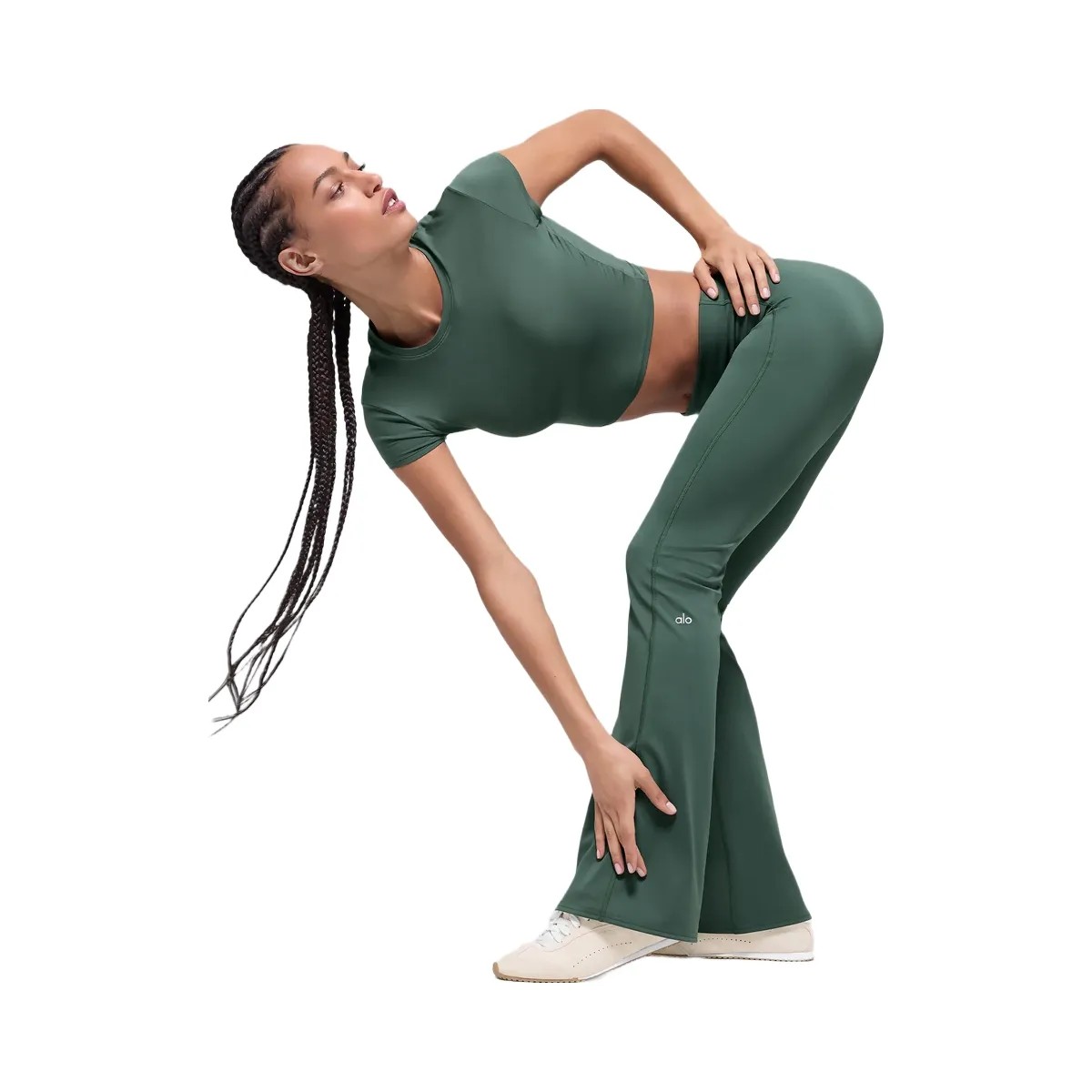 Alo Women's ALO Softsculpt 7/8 Foldover Flare Legging - Clover Green - HypeFly India View 4