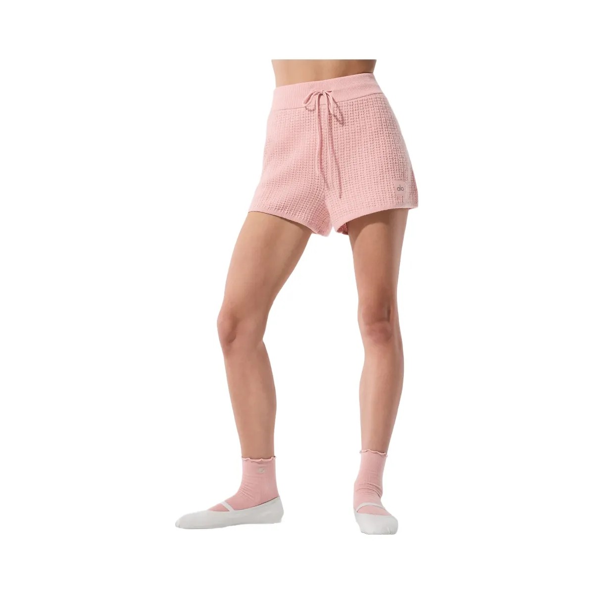 Alo Women's Cashmere High-Waist Plush Waffle Short - Pink Quartz - HypeFly India View 1