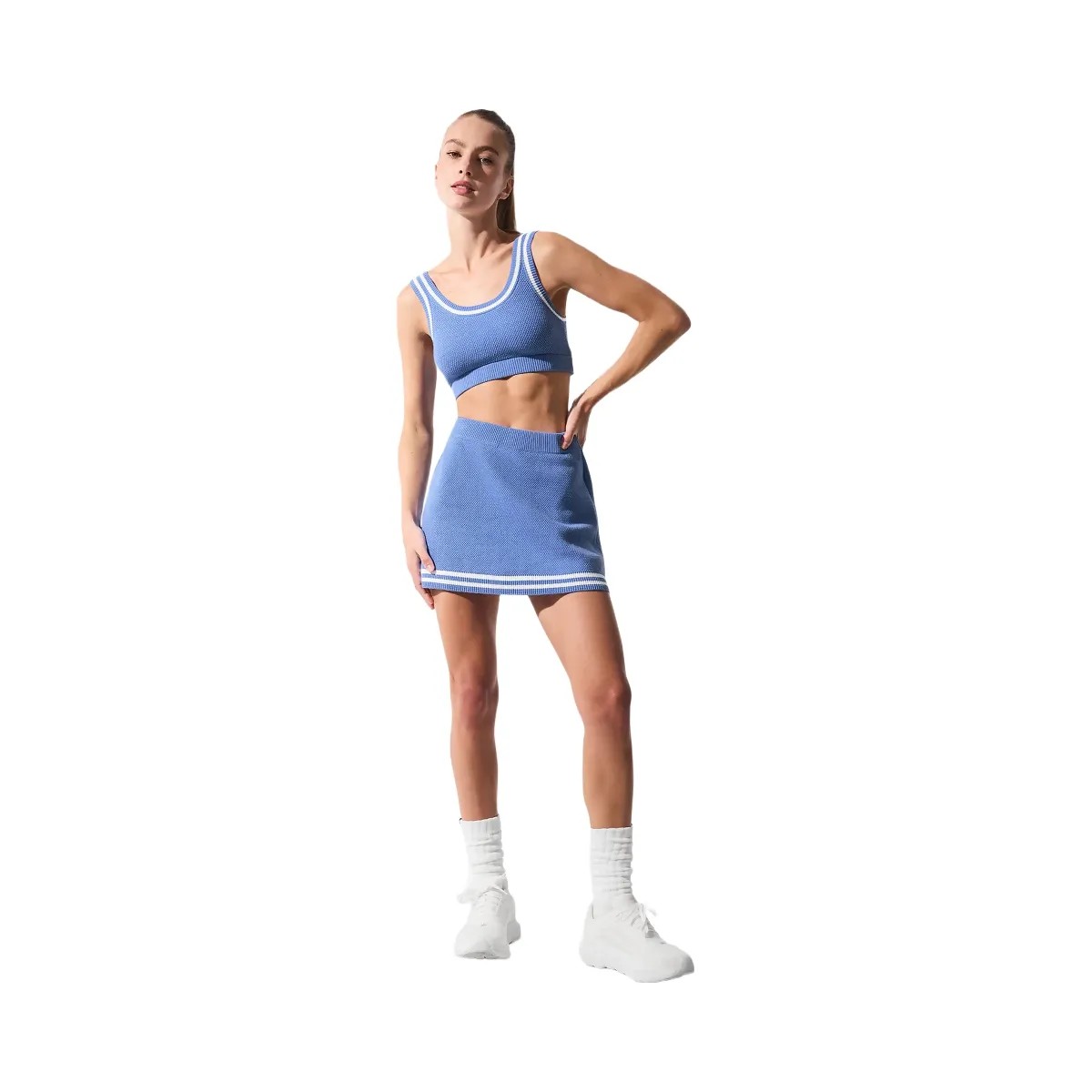 Alo Women's Tennis Club Sweater Knit Skirt - Crystal Clear Blue/White - HypeFly India View 1
