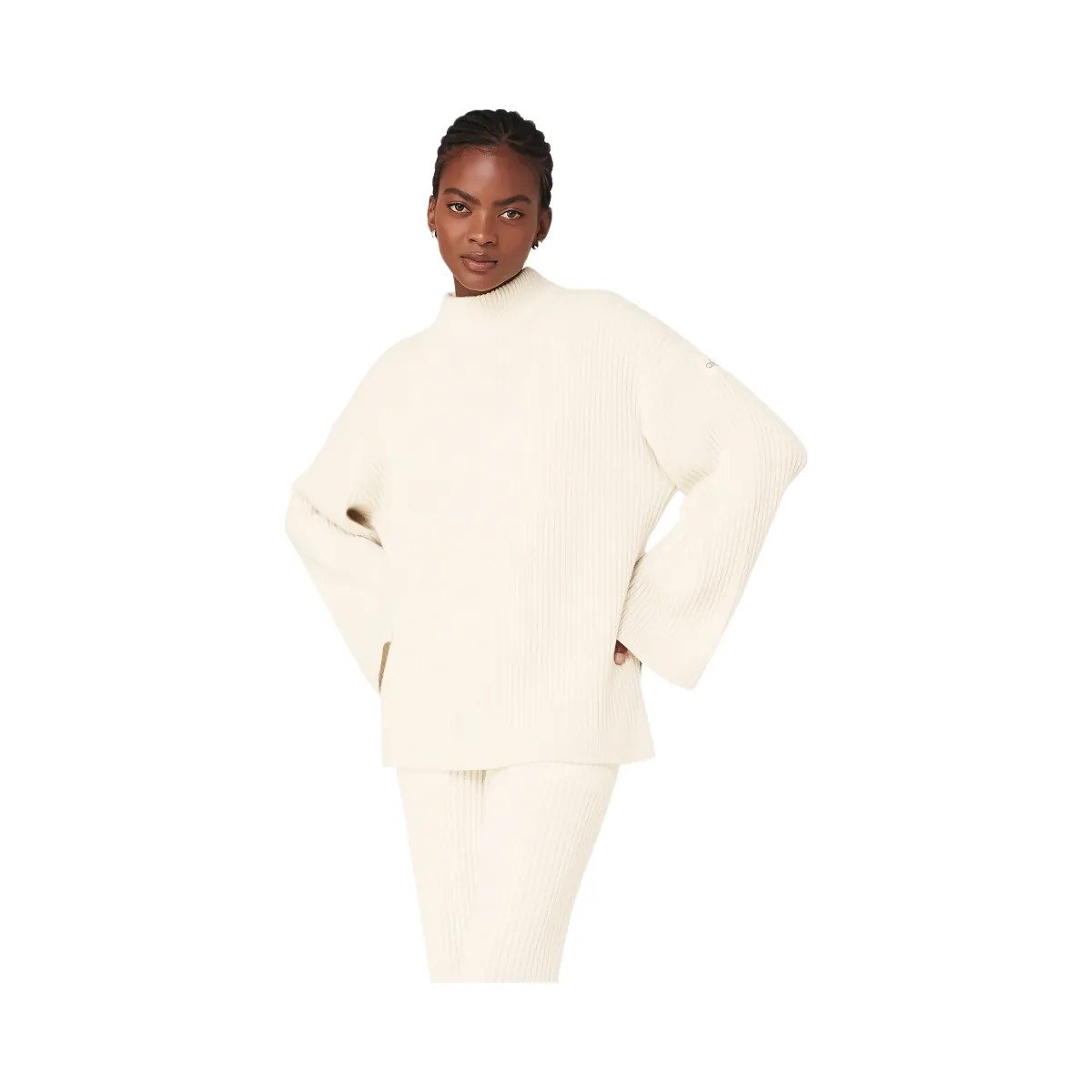 Alo Women's Cashmere Ribbed Winter Dream Mock Neck Coverup - Ivory - HypeFly India View 1