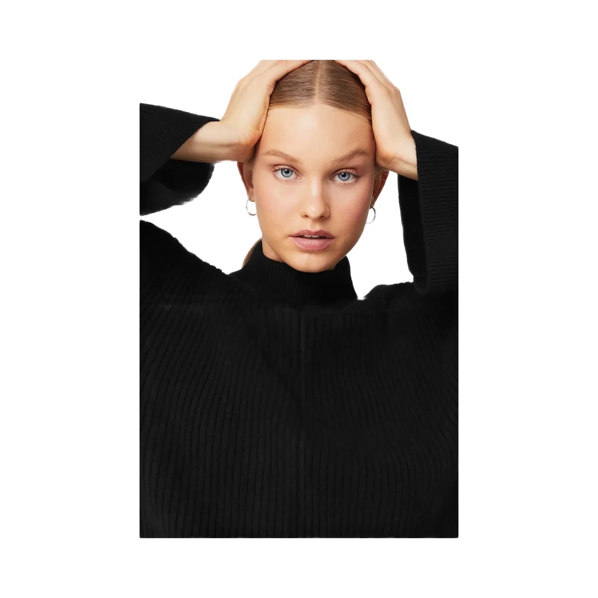 Alo Women's Cashmere Ribbed Winter Dream Mock Neck Coverup - Black - HypeFly India View 4