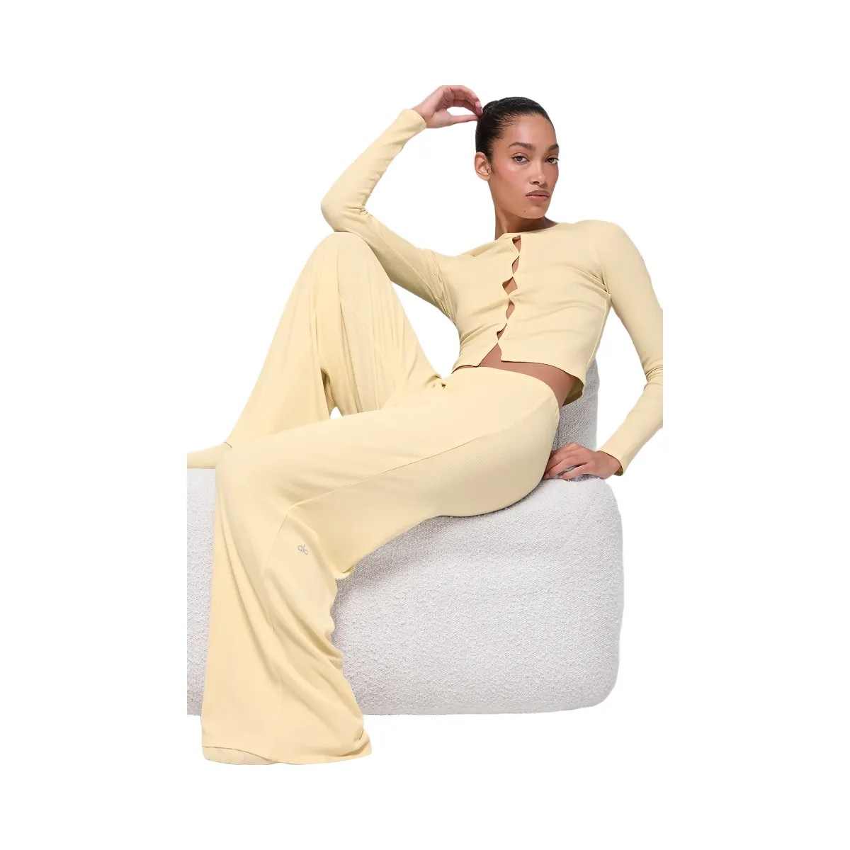 Alo Women's Mid-Rise Dreamlight Straight Pant - Candlelight Yellow - HypeFly India View 3