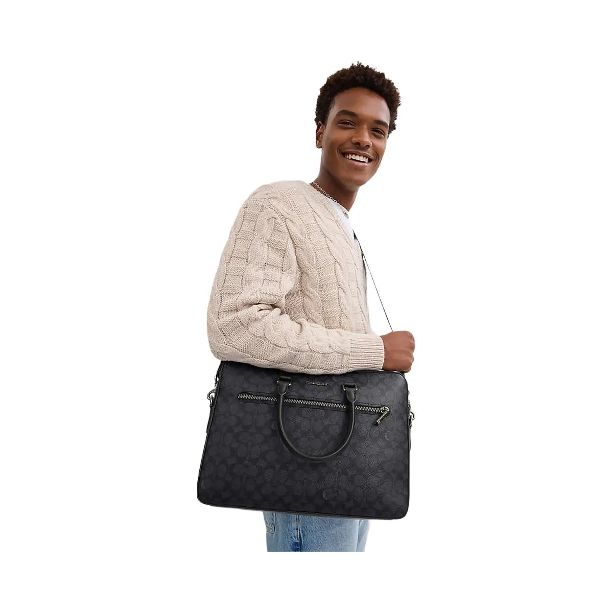 Coach Ethan Slim Brief In Signature Canvas Signature Canvas-Gunmetal-Charcoal-Black - HypeFly India View 2