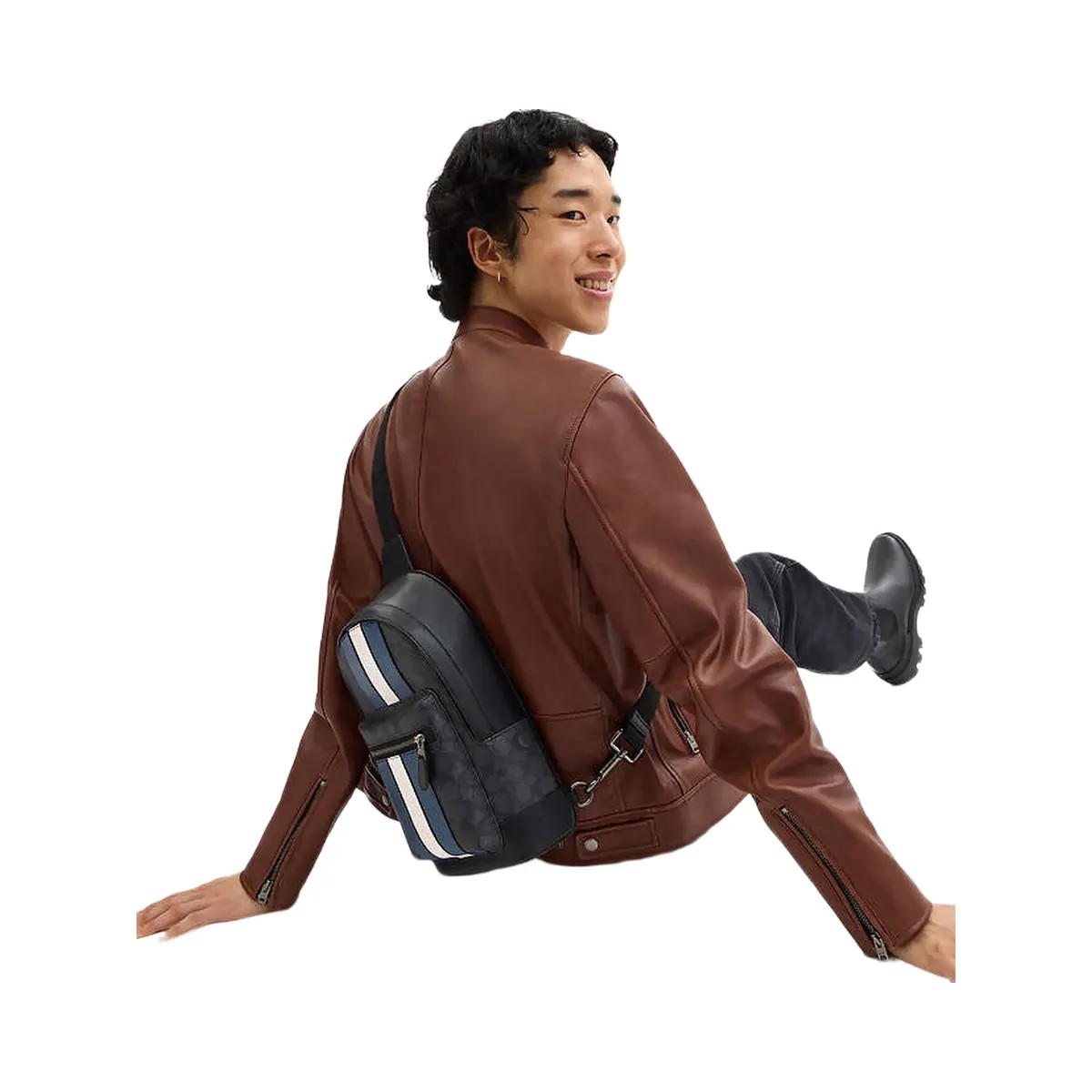 Coach West Pack In Signature Canvas With Varsity Stripe Signature Canvas-Gunmetal-Charcoal-Denim-Chalk - HypeFly India View 2