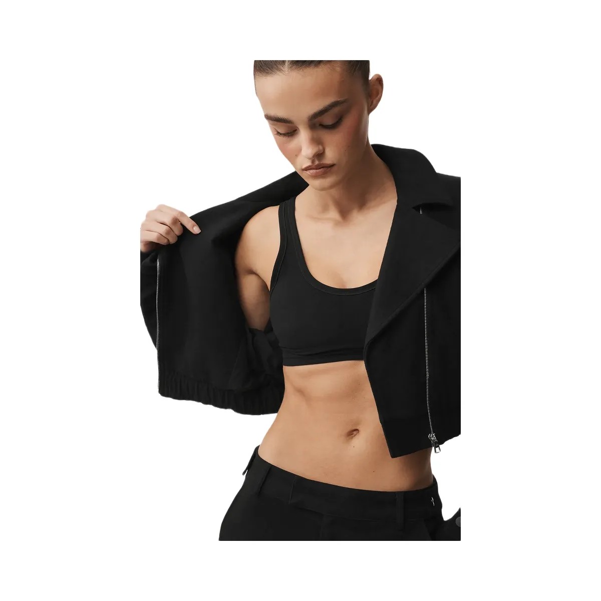 Alo Women's Cropped Cosmopolitan Jacket - Black - HypeFly India View 4