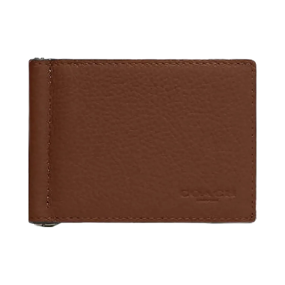 Coach Slim Money Clip Billfold Wallet Pebbled Leather-Gunmetal-Saddle - HypeFly India View 2