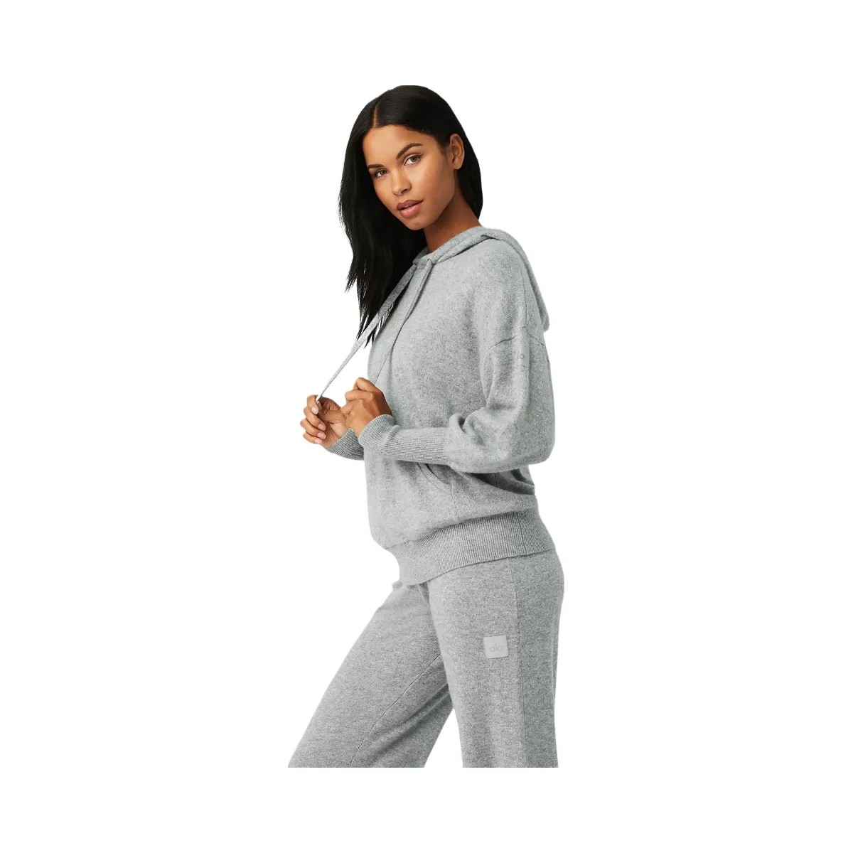 Alo Women's Cashmere Jet Set Hoodie - Dove Grey Heather - HypeFly India View 2