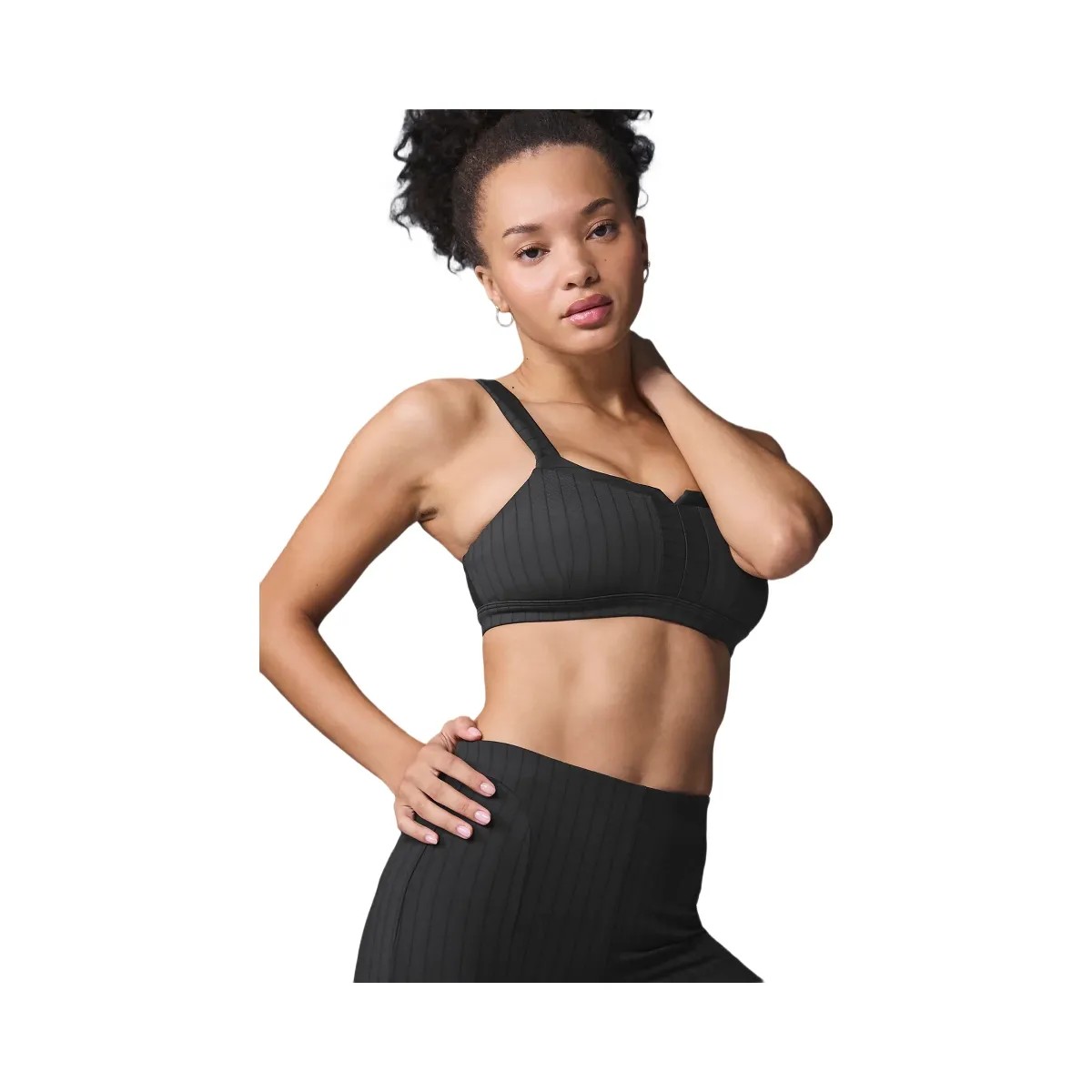 Alo Women's Pinstripe Jacquard Captivate Bra - Anthracite/Black - HypeFly India View 1