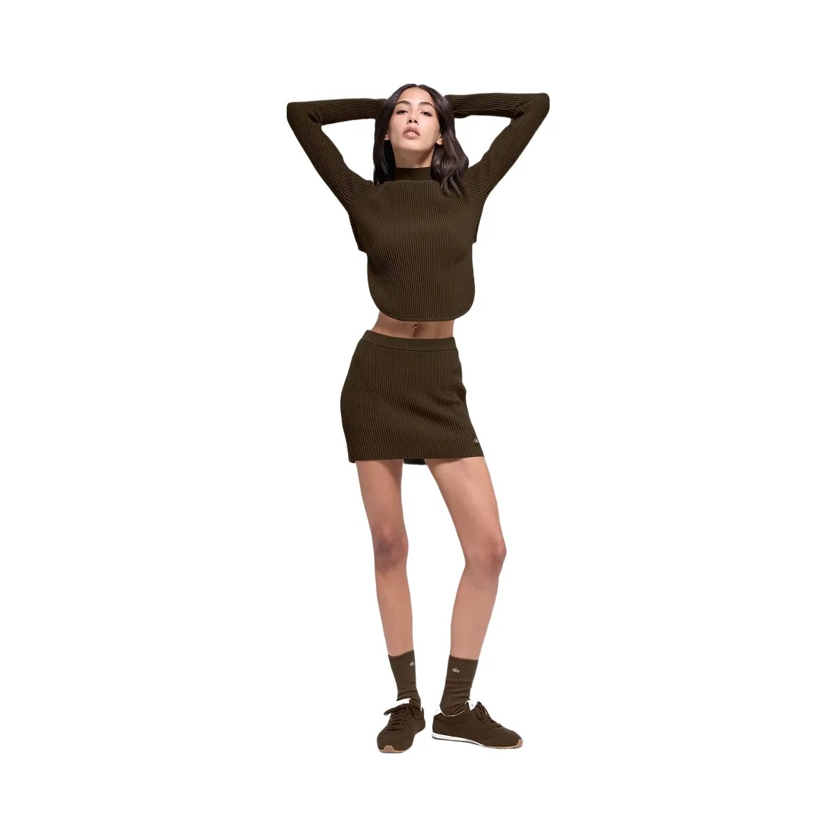 Alo Women's Denim Knit High-Waist Skirt - Espresso/Black - HypeFly India View 1