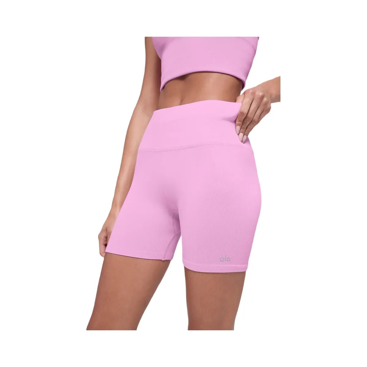 Alo Women's 5" Seamless Ribbed Favorite Short - Candy Heart Pink - HypeFly India View 2