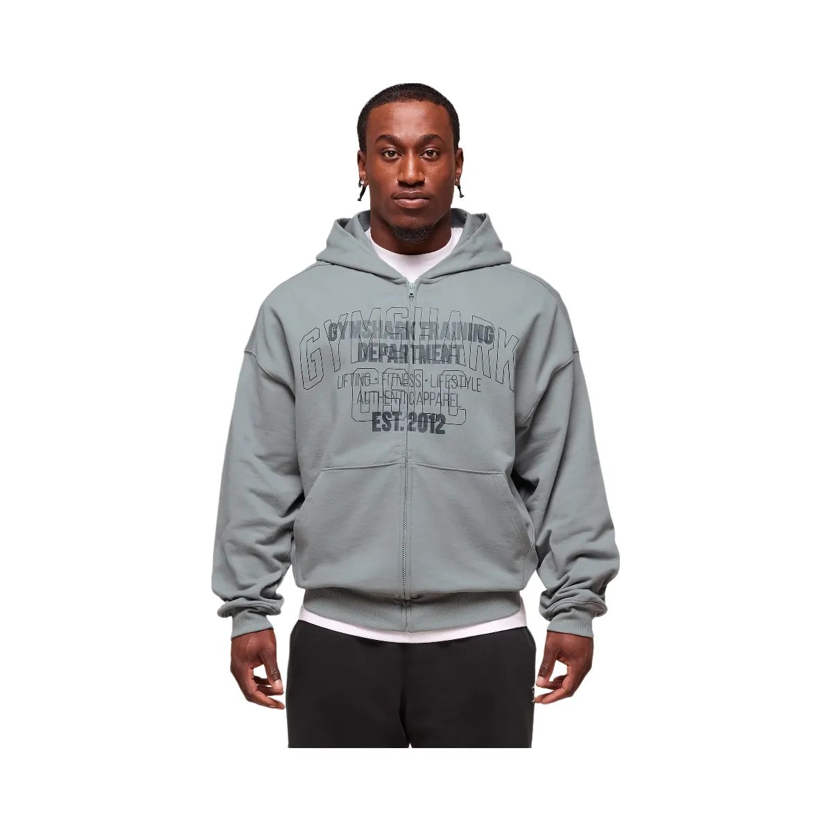 Gymshark Authentic Apparel Zip Up Hoodie - Smokey Grey - HypeFly India View 5