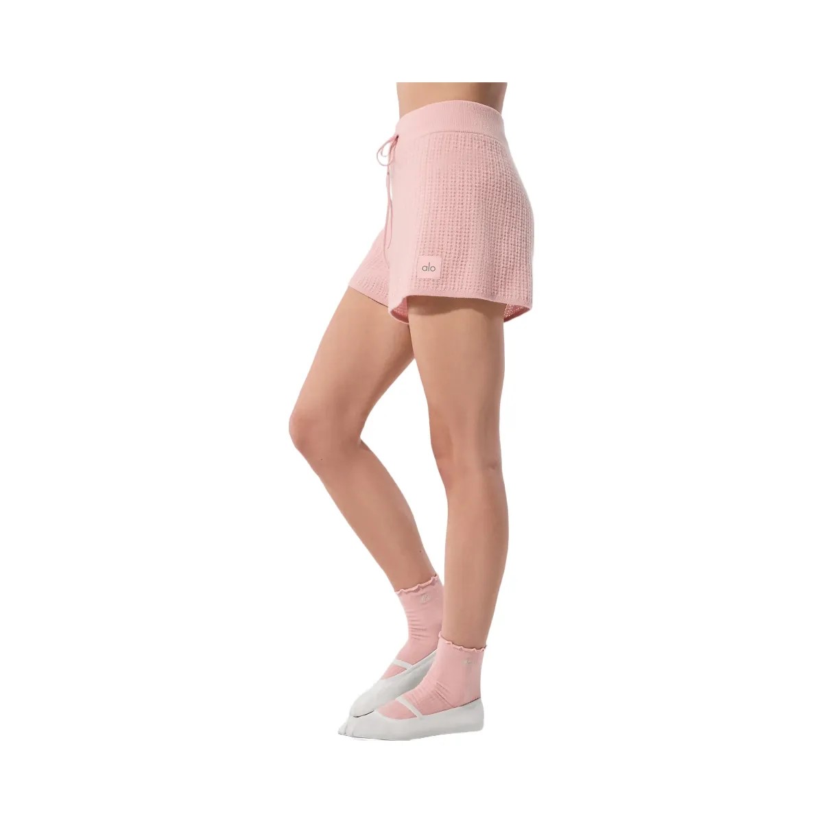 Alo Women's Cashmere High-Waist Plush Waffle Short - Pink Quartz - HypeFly India View 4