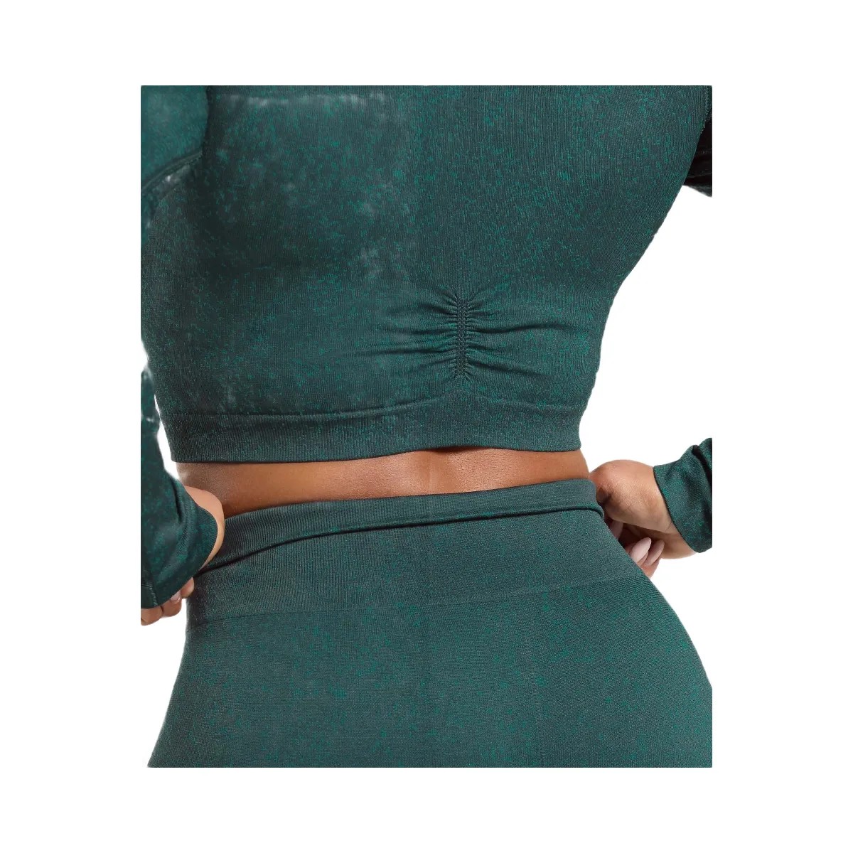 Gymshark Adapt Fleck Seamless Long Sleeve Crop Top - Darkest Teal/Functional Teal - HypeFly India View 4