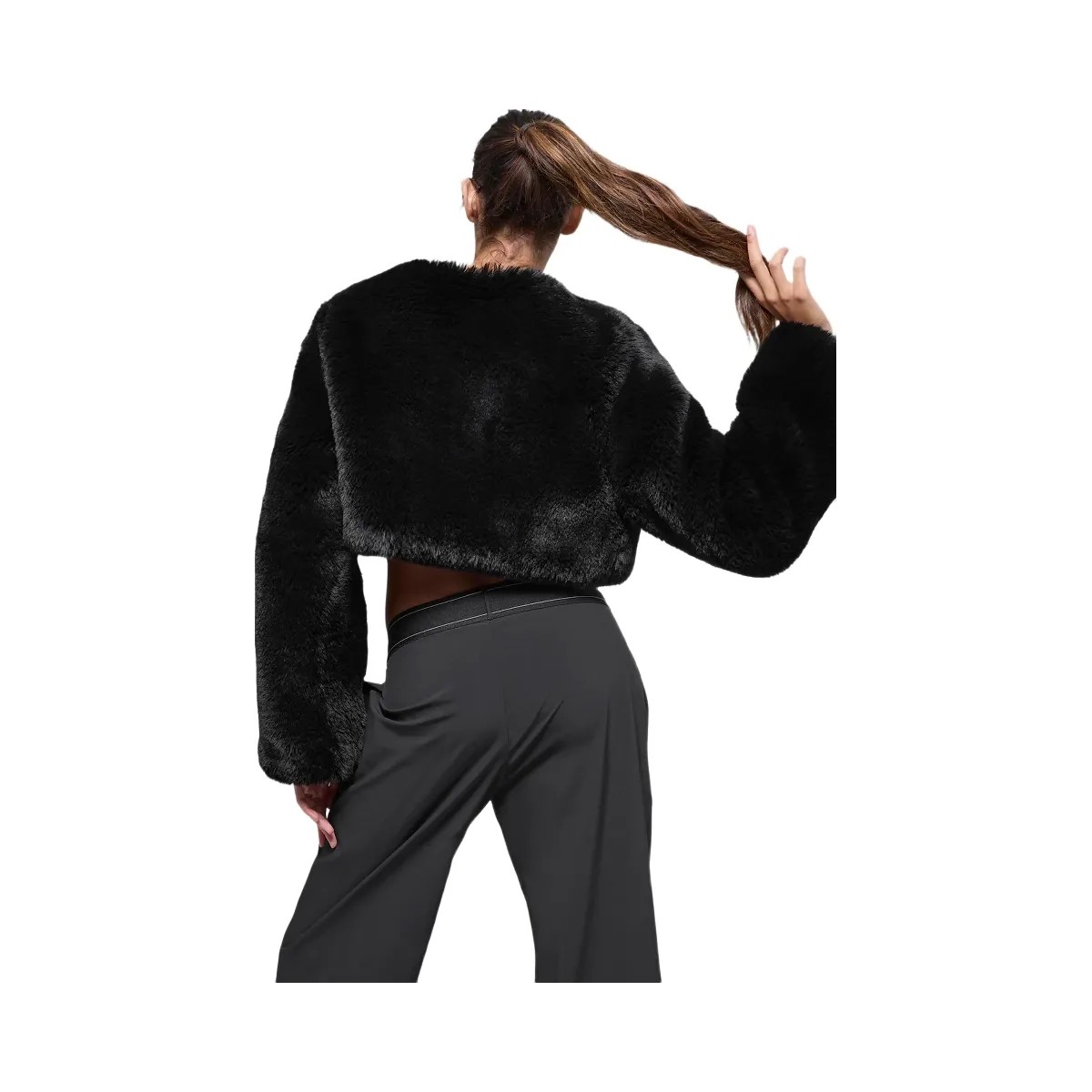 Alo Women's Faux Fur Chic Cropped Jacket - Black - HypeFly India View 3