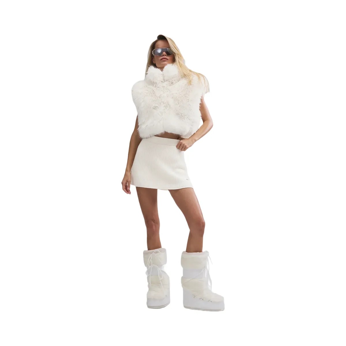 Alo Women's Opulent Faux Fur Cropped Vest - Ivory - HypeFly India View 4