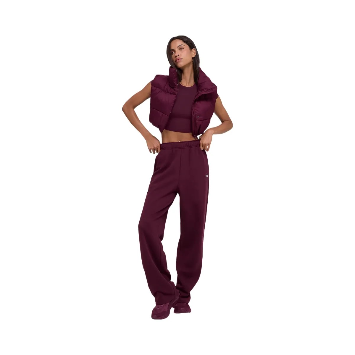 Alo Women's Cropped Gold Rush Puffer Vest - Burgundy - HypeFly India View 3