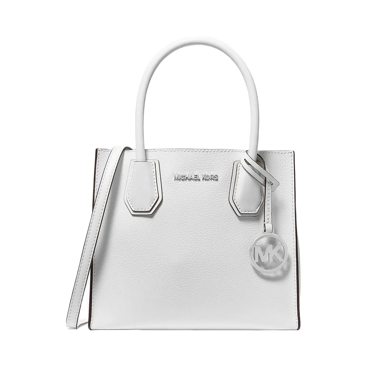 Michael Kors Mercer Medium Pebbled Leather Crossbody Bag Optic White - HypeFly India View 1