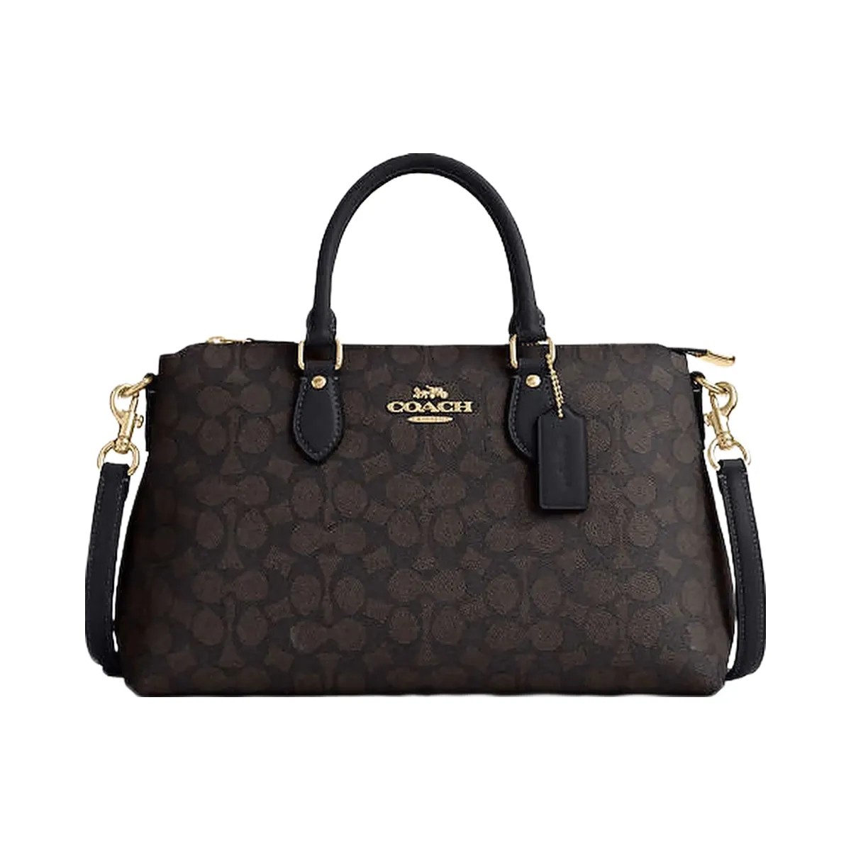 Coach Georgia Satchel Bag In Signature Canvas Signature Canvas-Gold-Walnut-Black - HypeFly India View 1