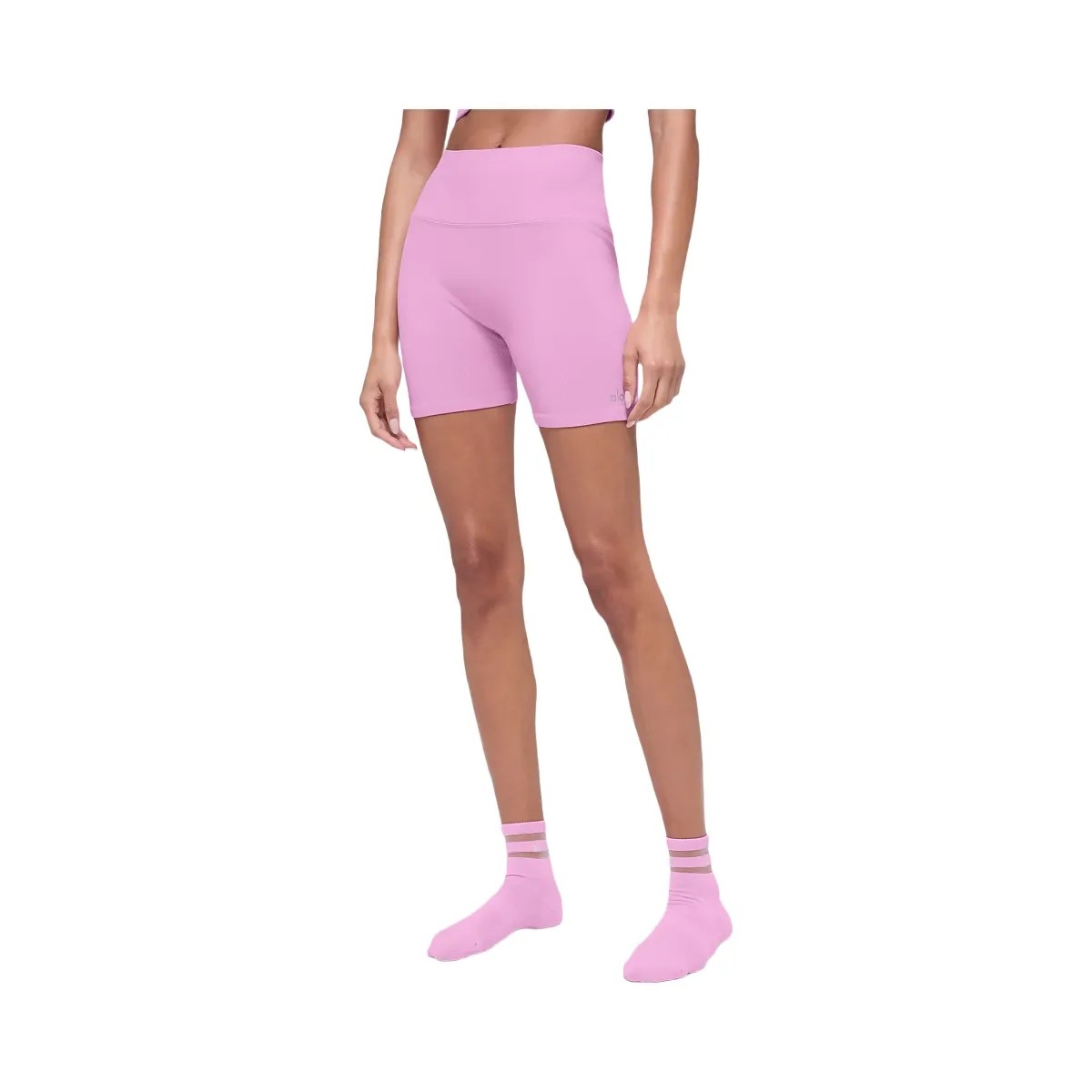 Alo Women's 5" Seamless Ribbed Favorite Short - Candy Heart Pink - HypeFly India View 5