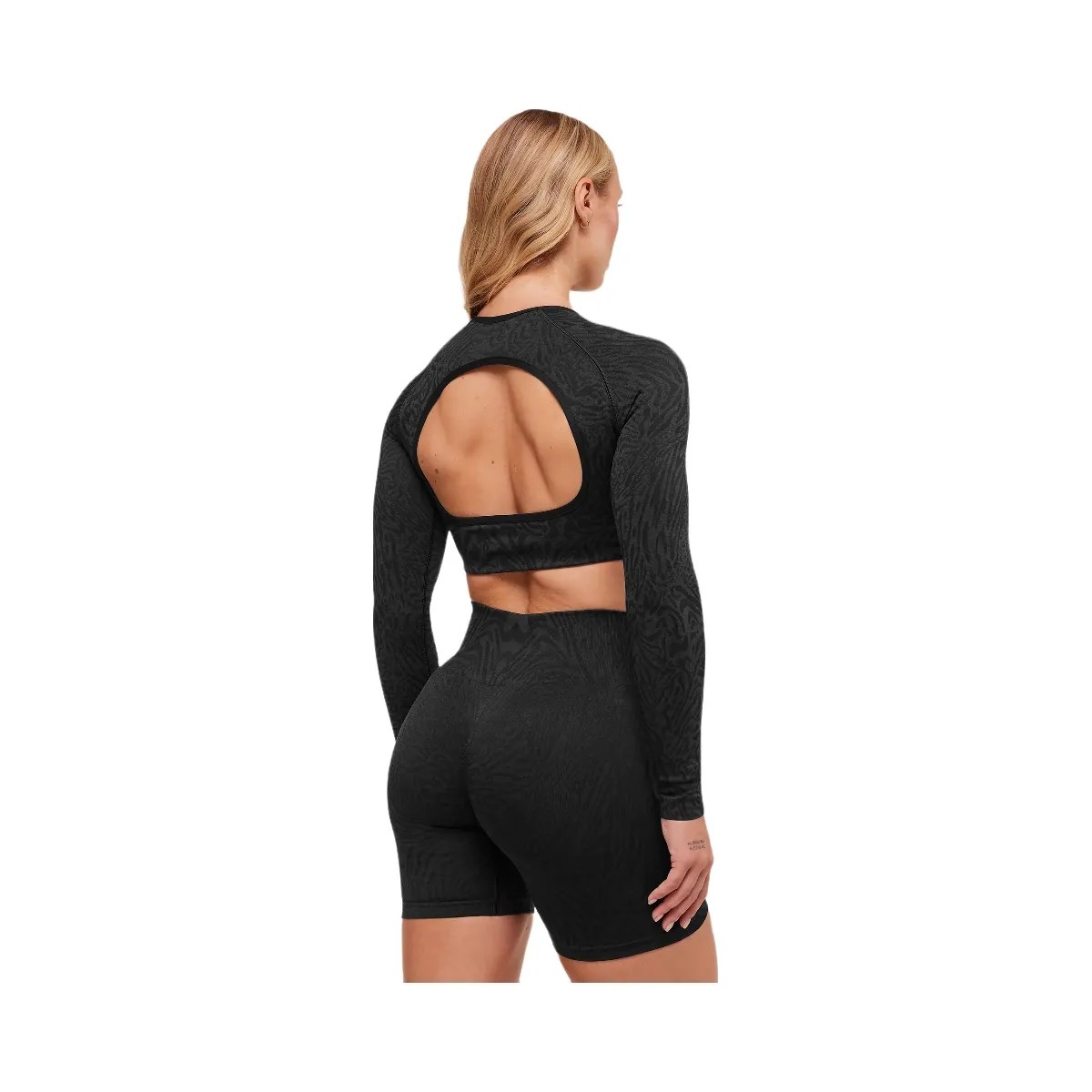 Gymshark Adapt Animal Long Sleeve Crop Top - Black/Asphalt Grey - HypeFly India View 2