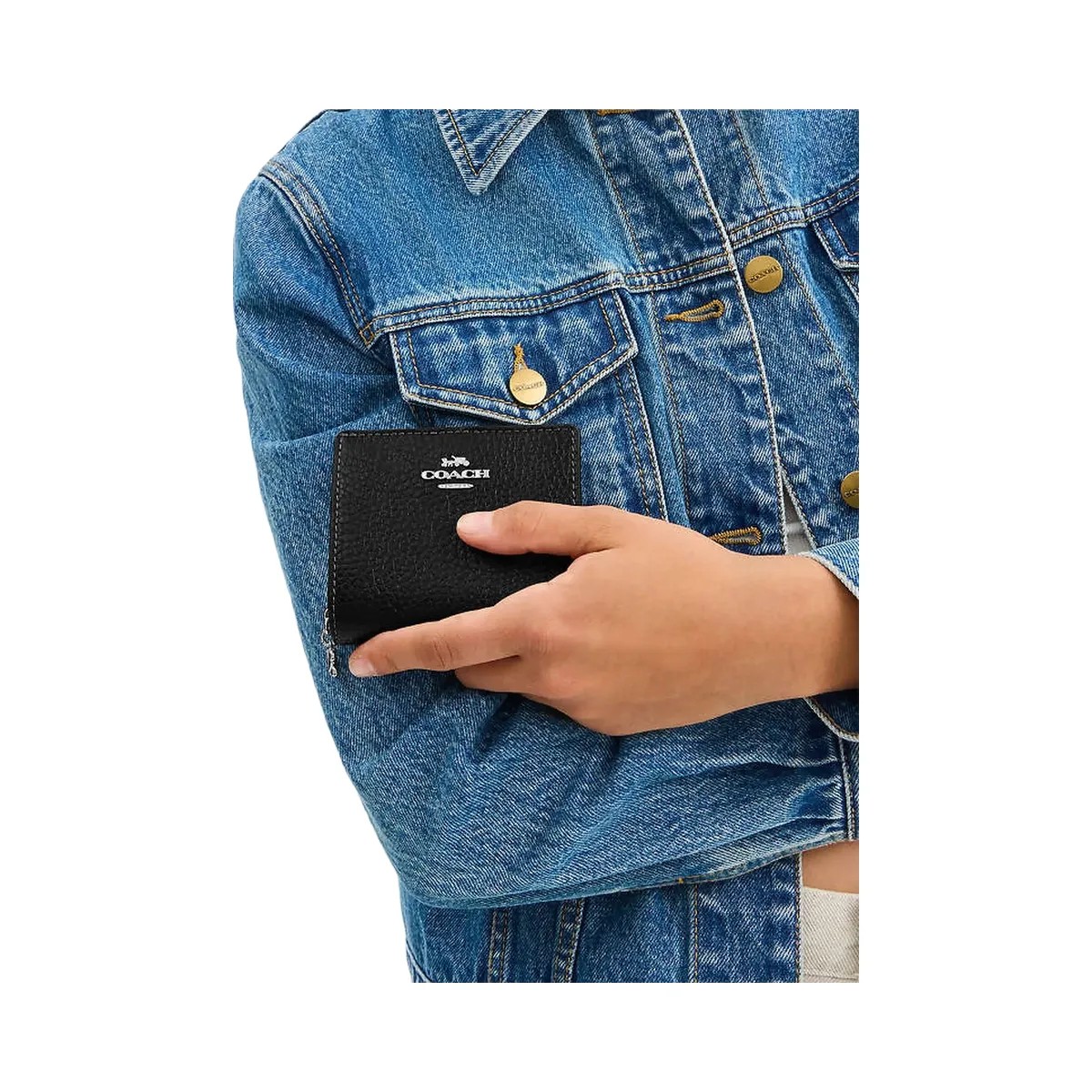 Coach Snap Wallet Pebbled Leather-Silver-Black - HypeFly India View 1