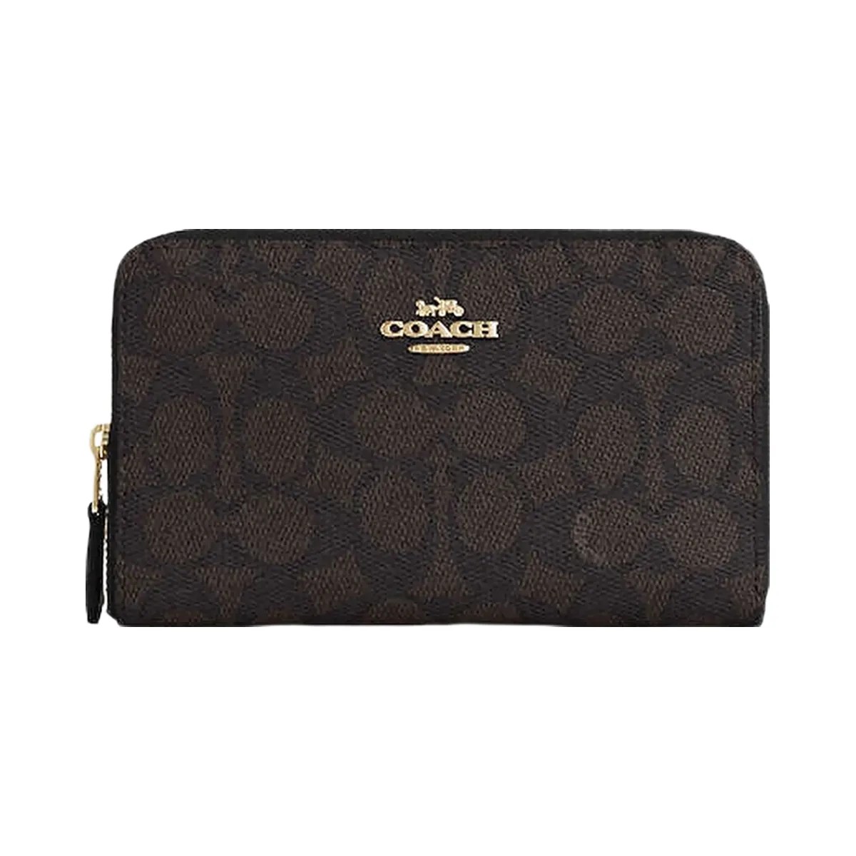 Coach Medium Id Zip Wallet In Signature Canvas Signature Canvas-Gold-Walnut-Black - HypeFly India View 3
