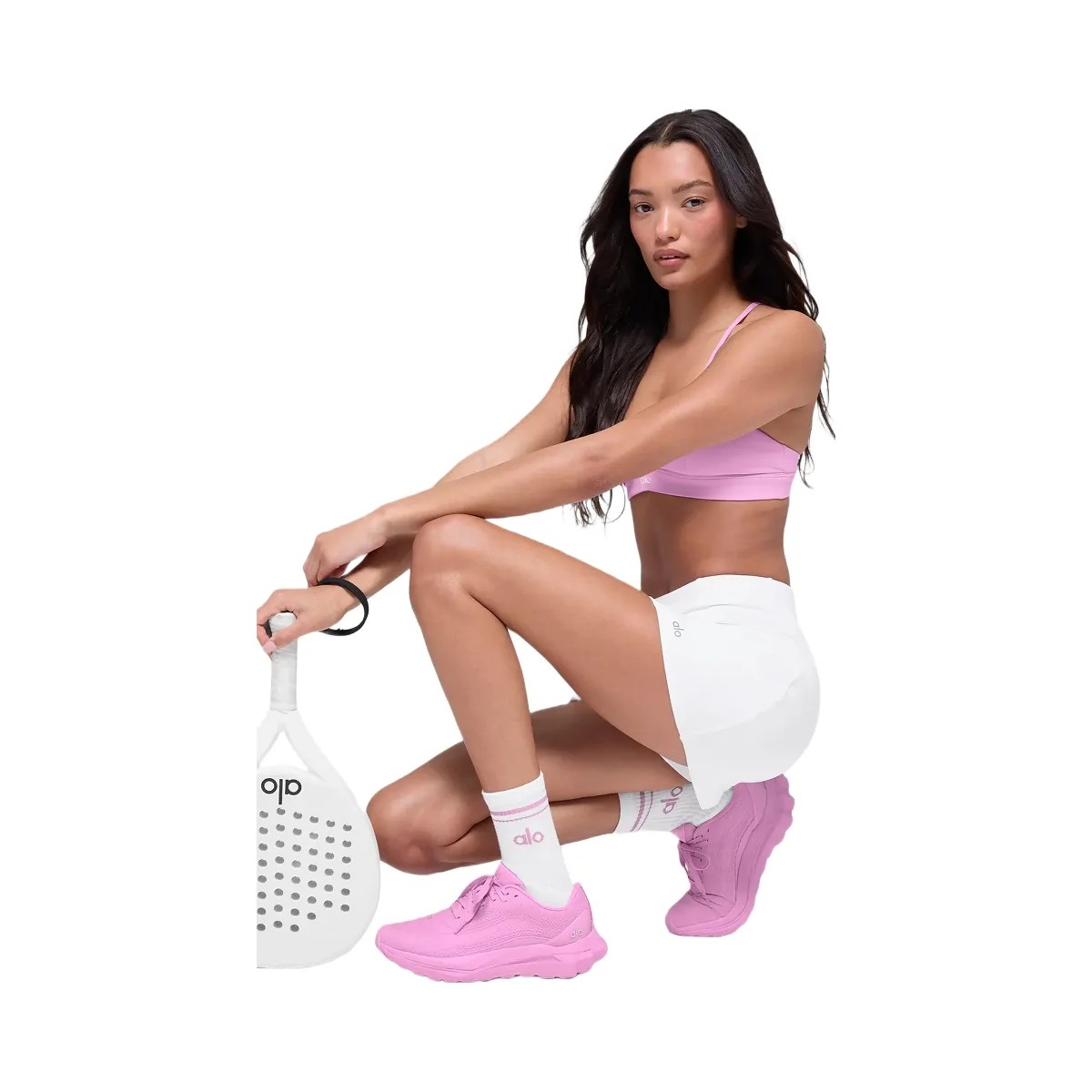 Alo Unisex Half-Crew Throwback Sock - White/Candy Heart Pink - HypeFly India View 1