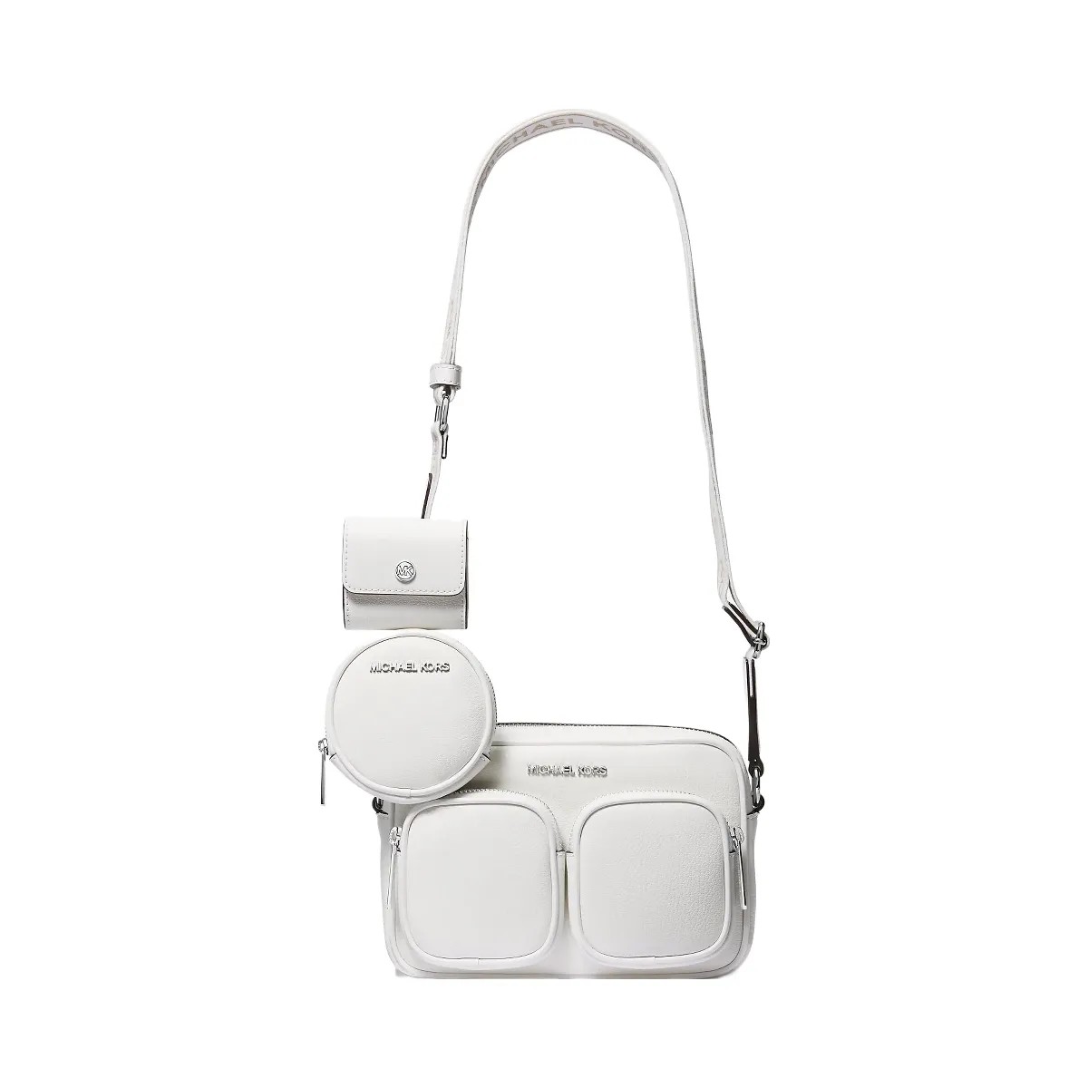 Michael Kors Jet Set Leather Medium Crossbody Bag with Case for Apple Airpods Pro® Optic White - HypeFly India View 1
