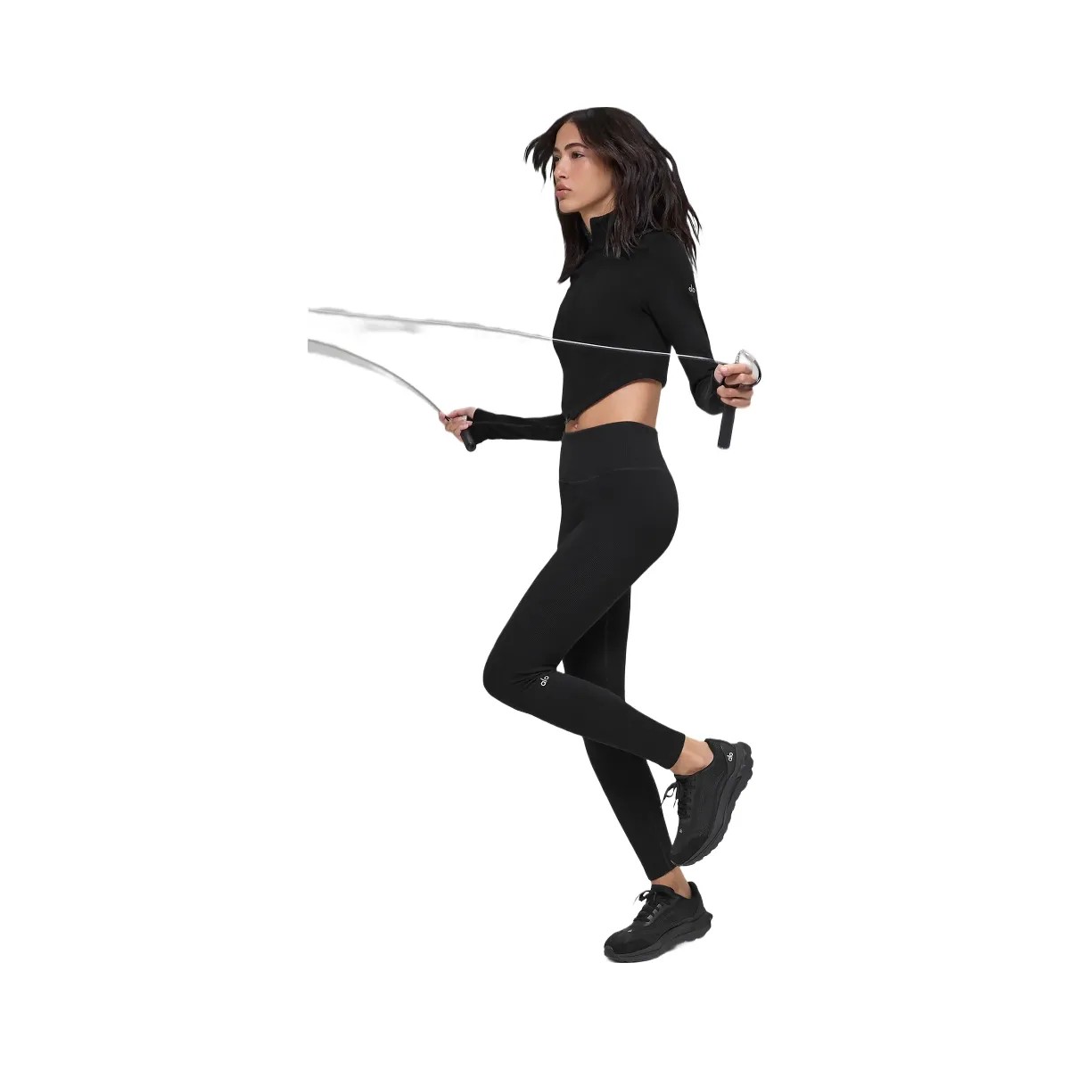 Alo Women's Seamless Two Tone Rib Jacket - Black - HypeFly India View 3