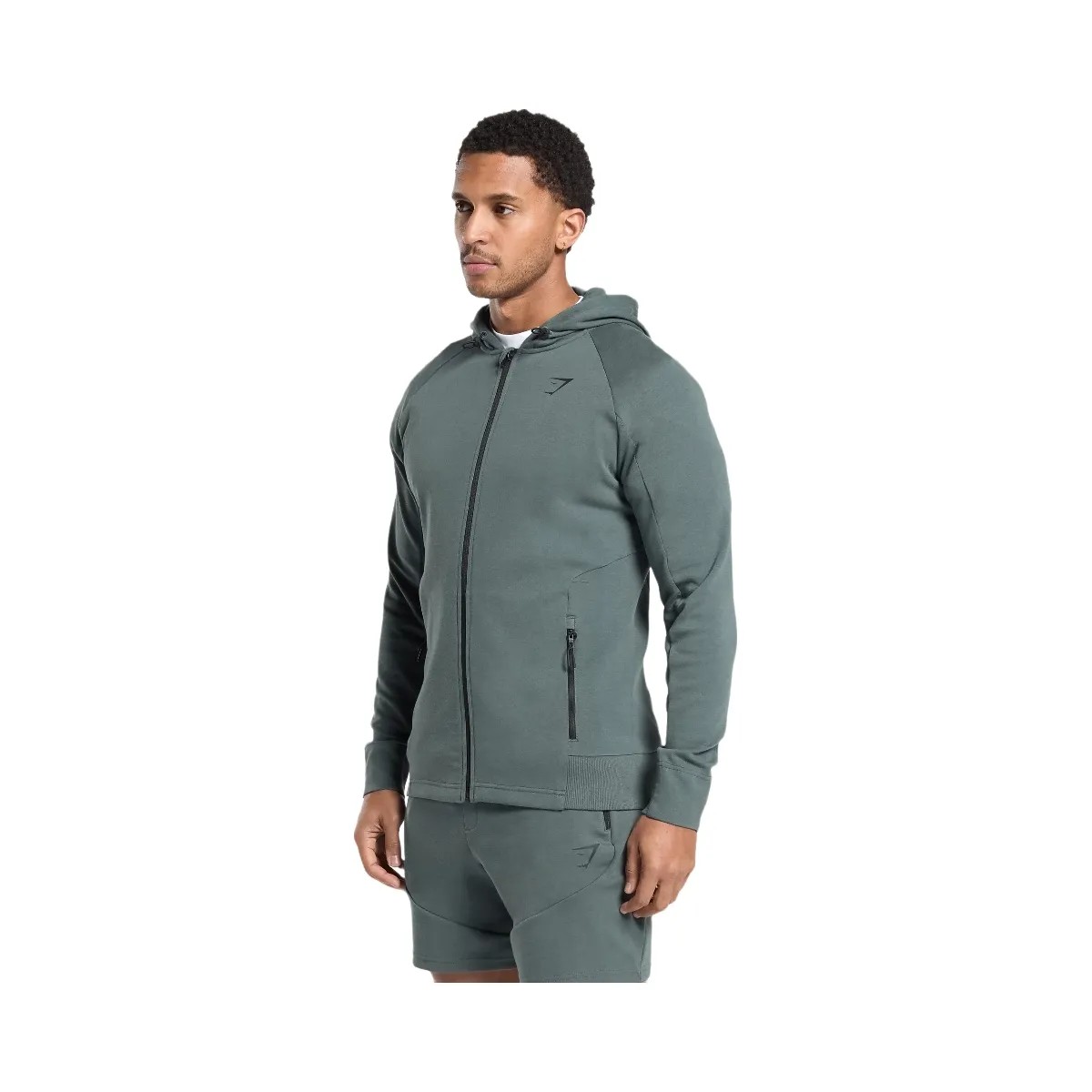 Gymshark Interlock Tech Zip Up Hoodie - Slate Teal - HypeFly India View 3