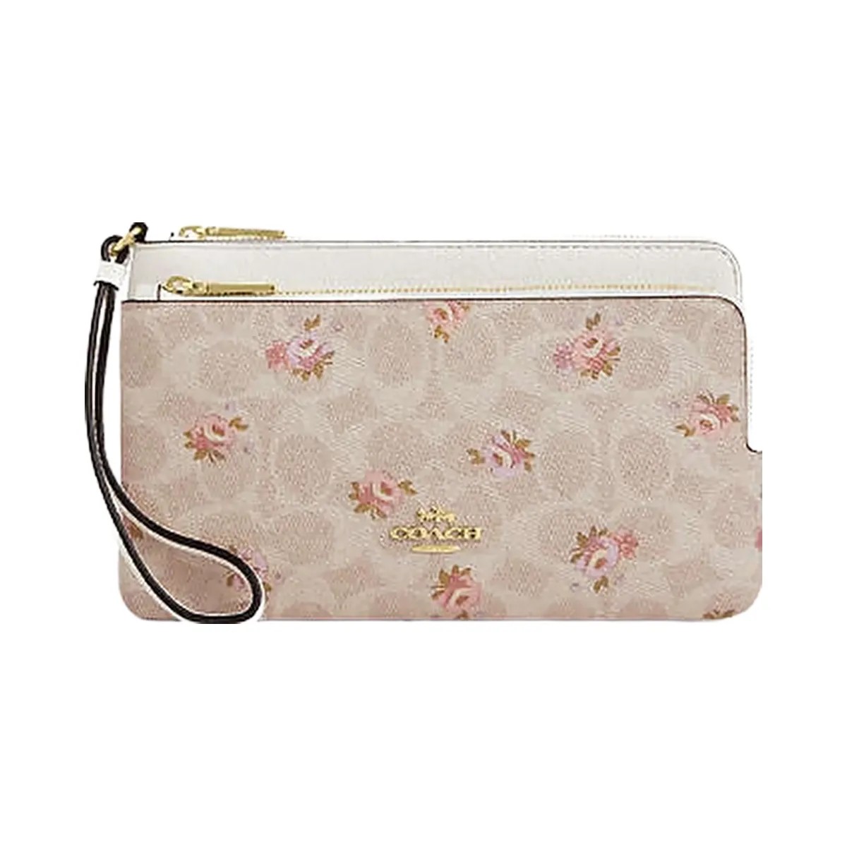 Coach Double Zip Wallet With Signature Canvas With Floral Print Gold-Sand Multi - HypeFly India View 4