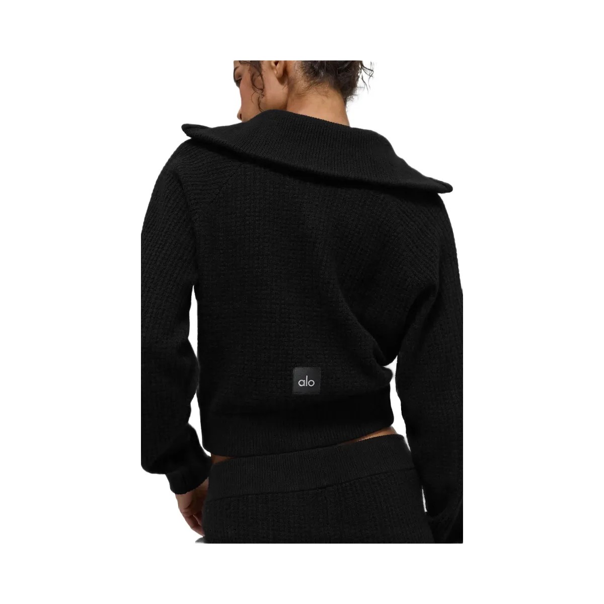 Alo Women's Cashmere Plush Waffle 1/4 Zip Pullover - Black - HypeFly India View 3