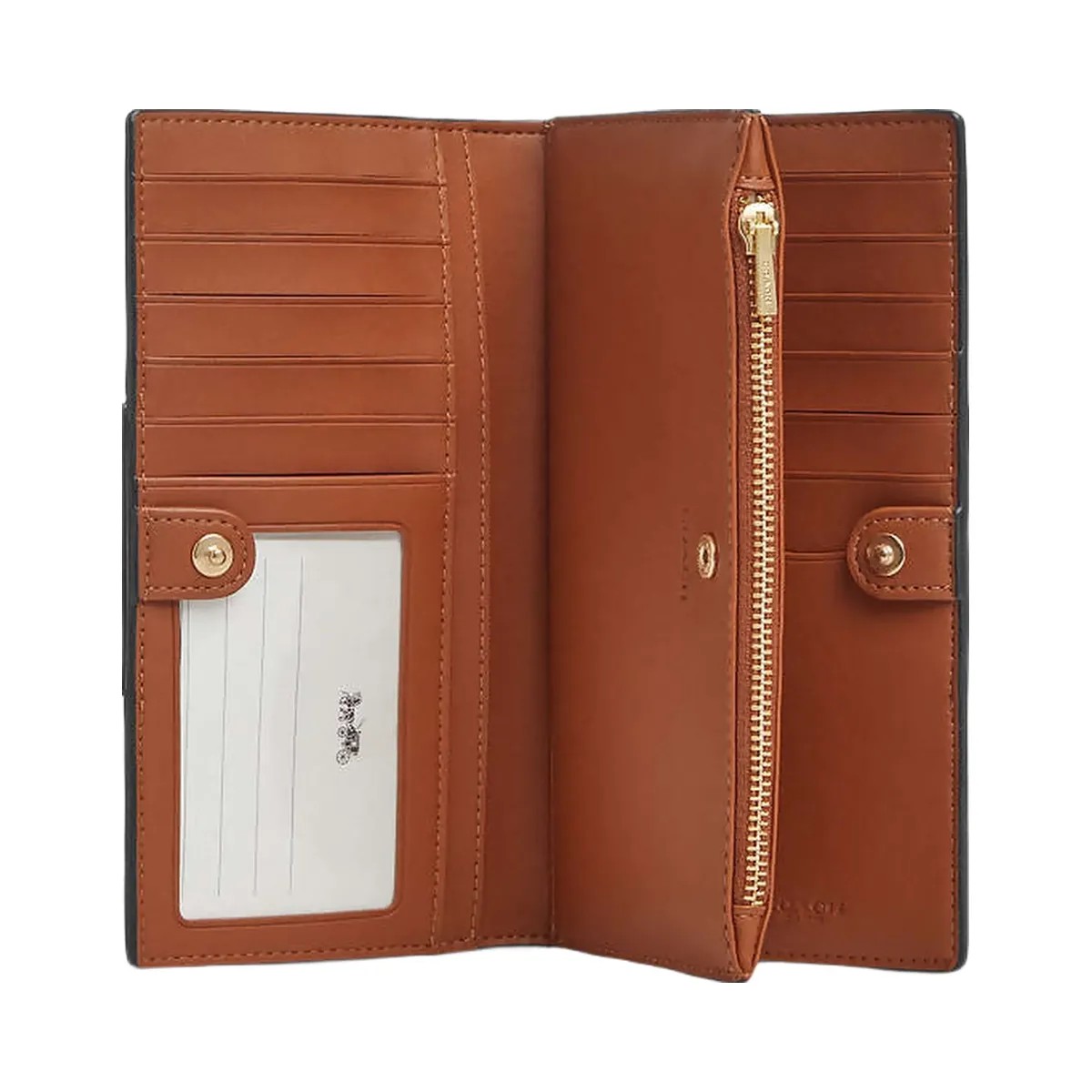 Coach Slim Zip Wallet In Signature Canvas With Stripe Signature Canvas-Gold-Tan-Black - HypeFly India View 1