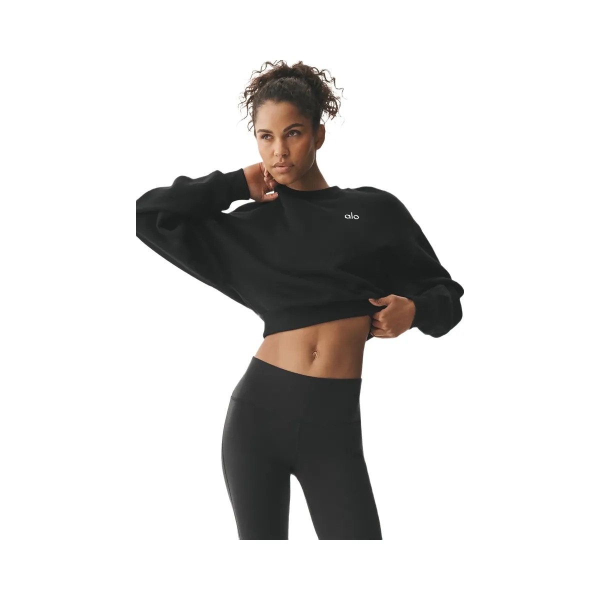 Alo Women's Cropped Accolade Crewneck - Black - HypeFly India View 1