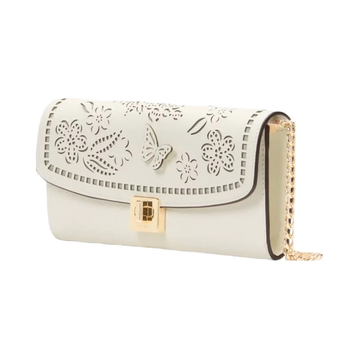 Kate Spade Phoebe Perforated Turnlock Wallet on chain Meringue - HypeFly India View 3