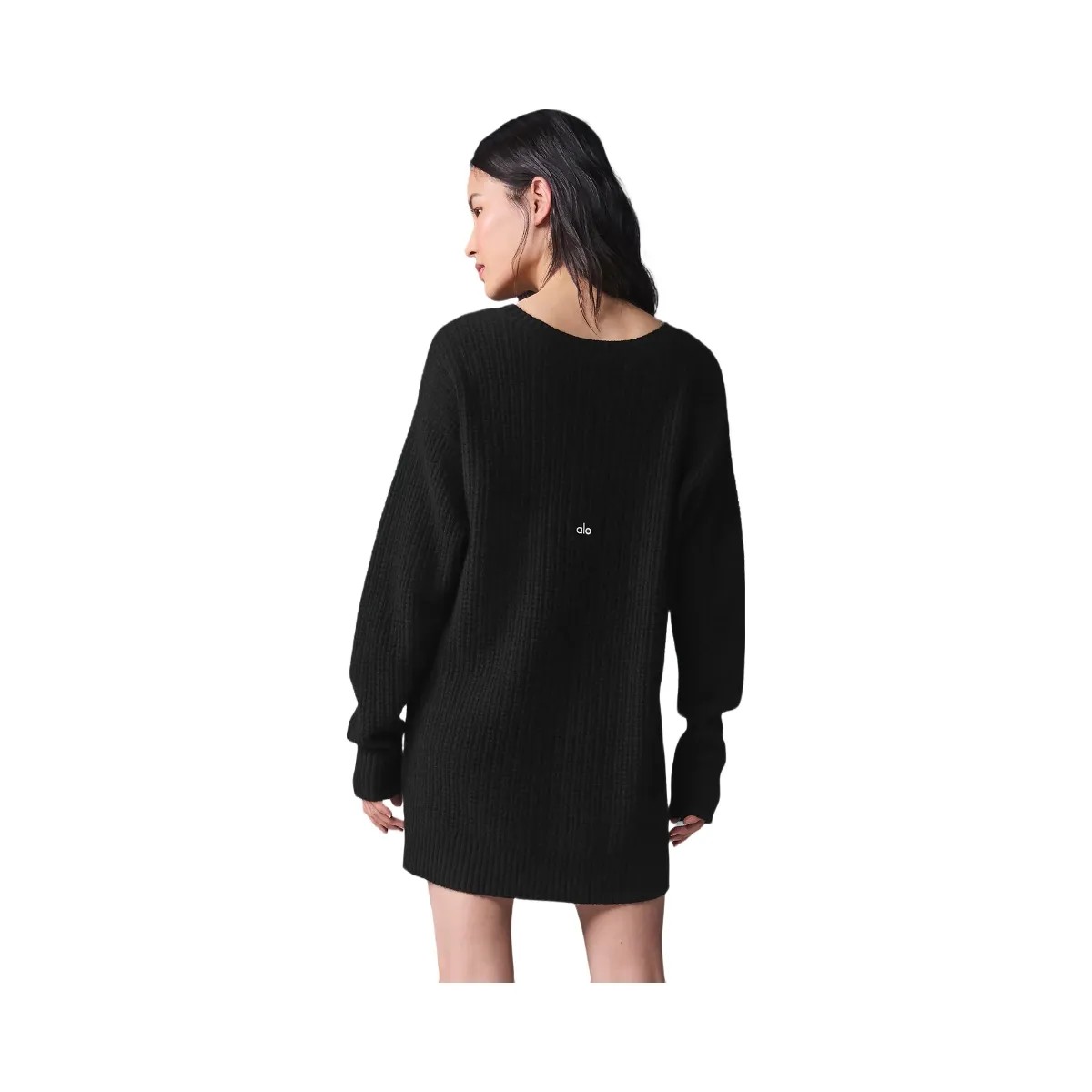 Alo Women's Cashmere Plush Waffle Dress - Black - HypeFly India View 2