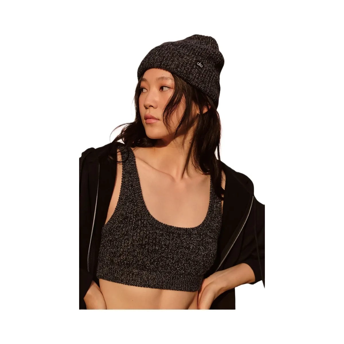 Alo Women's Marl Sweater Bra - Black Marl - HypeFly India View 5