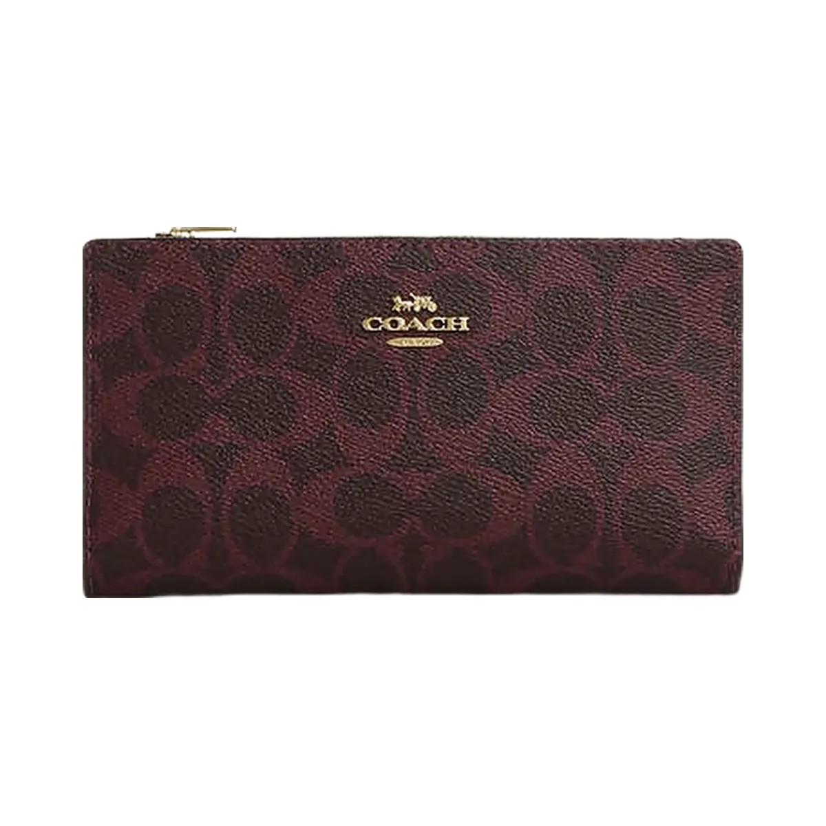 Coach Slim Zip Wallet In Signature Canvas Signature Canvas-Im-Black Currant - HypeFly India View 2